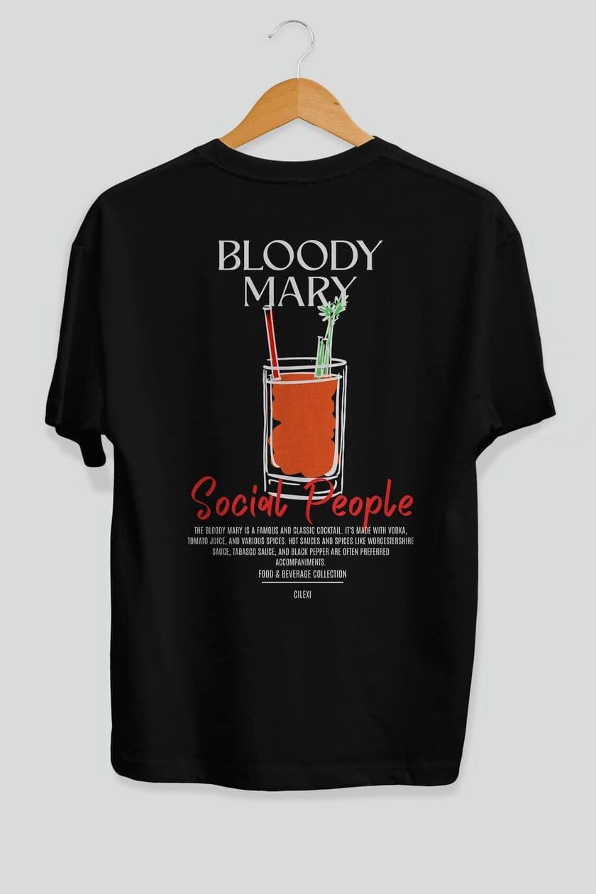 Bloody Mary Kokteyl Serisi Baskılı Oversize t-shirt Erkek Kadın Unisex %100 Pamuk Bisiklet Yaka tişort