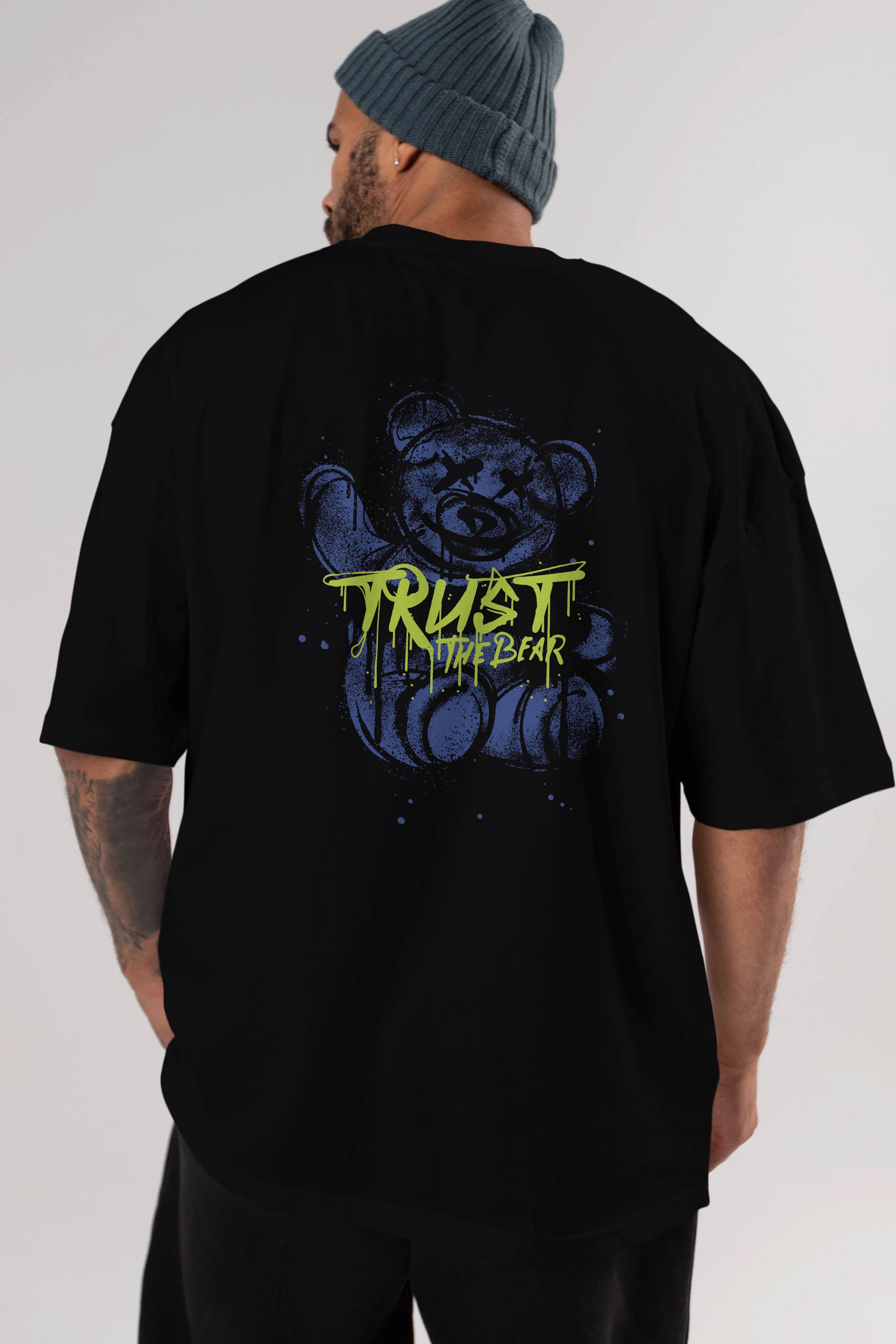 Trust The Bear 4 Arka Baskılı Oversize t-shirt Erkek Kadın Unisex