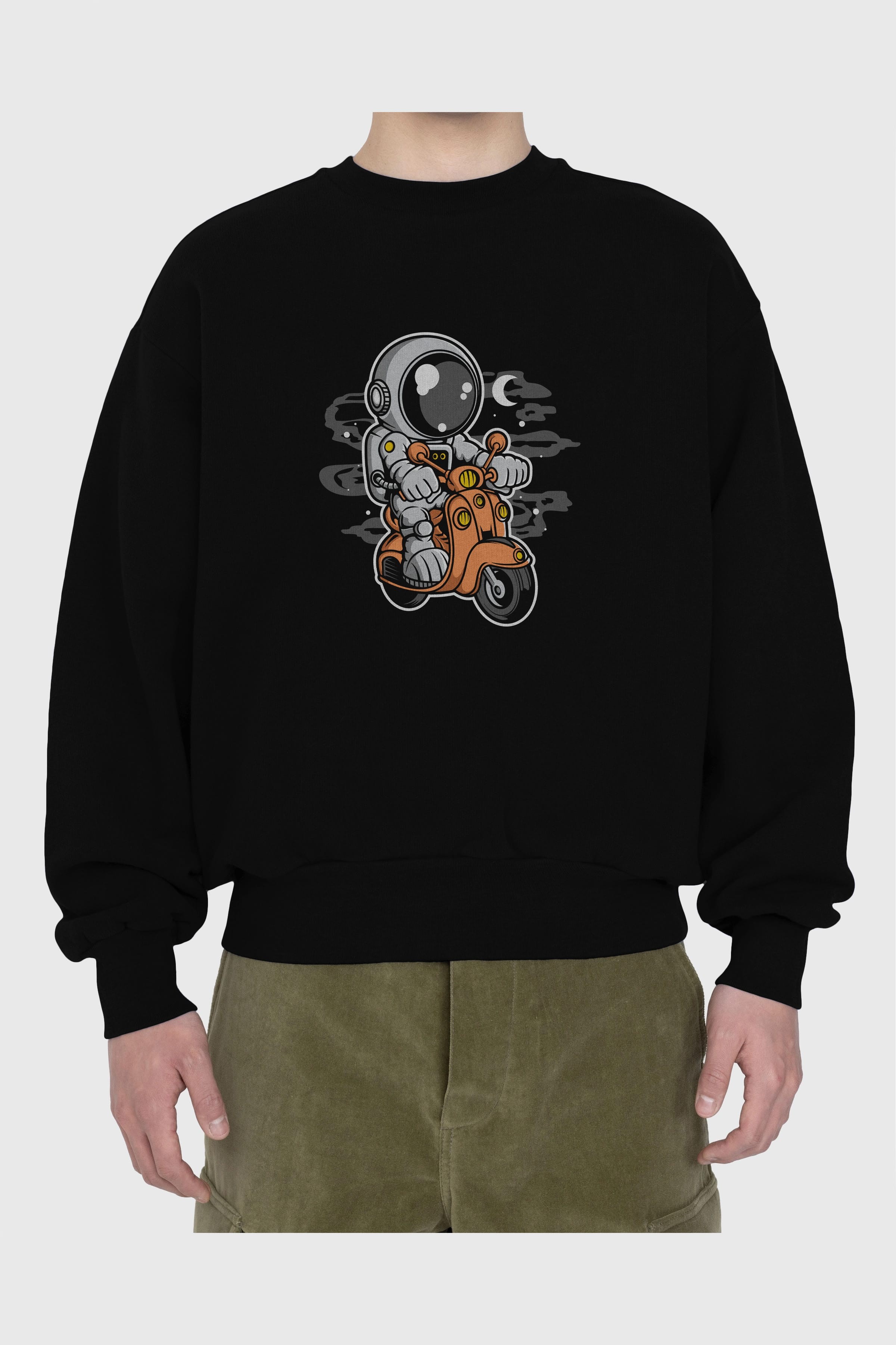 Astronaut Scooter Ön Baskılı Oversize Sweatshirt Erkek Kadın Unisex