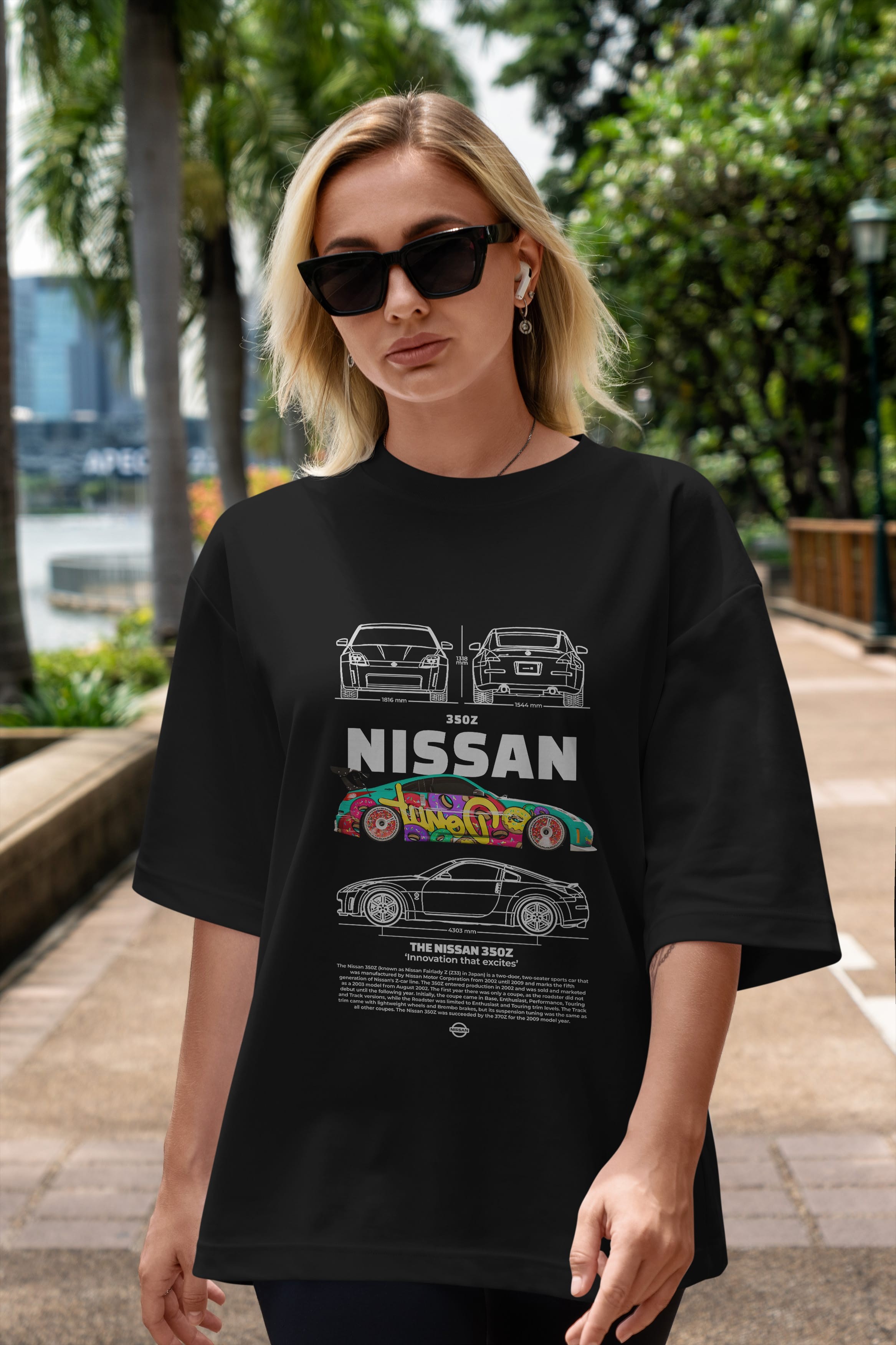 Nissan 350Z 3 Ön Baskılı Oversize t-shirt Erkek Kadın Unisex %100 Pamuk Bisiklet Yaka tişort