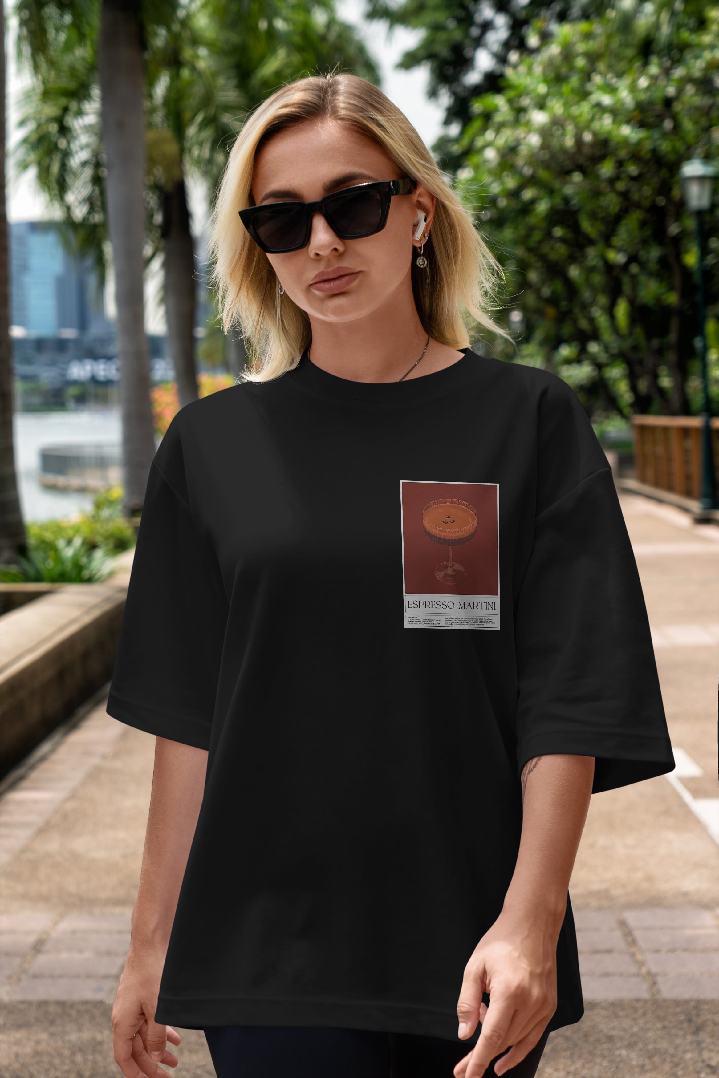 Espresso Martini Ön Sol Baskılı Oversize t-shirt Erkek Kadın Unisex %100 Pamuk Bisiklet Yaka tişort