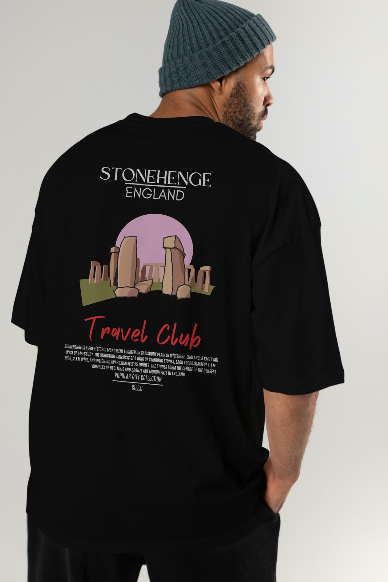Stonehenge England Arka Baskılı Oversize t-shirt Erkek Kadın Pamuk Bisiklet Yaka tişort