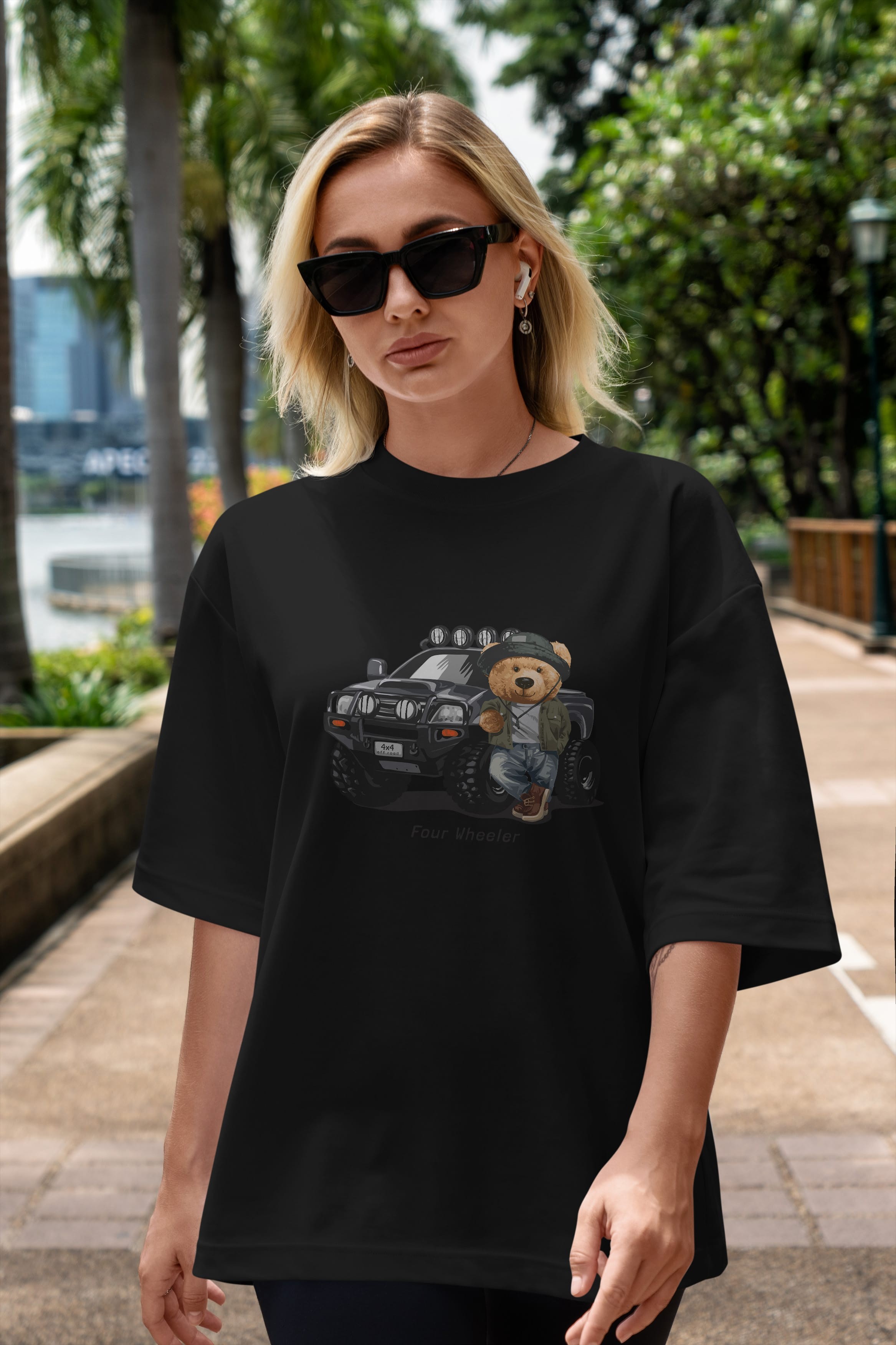 Teddy Bear Off Road Ön Baskılı Oversize t-shirt Erkek Kadın Unisex %100 Pamuk