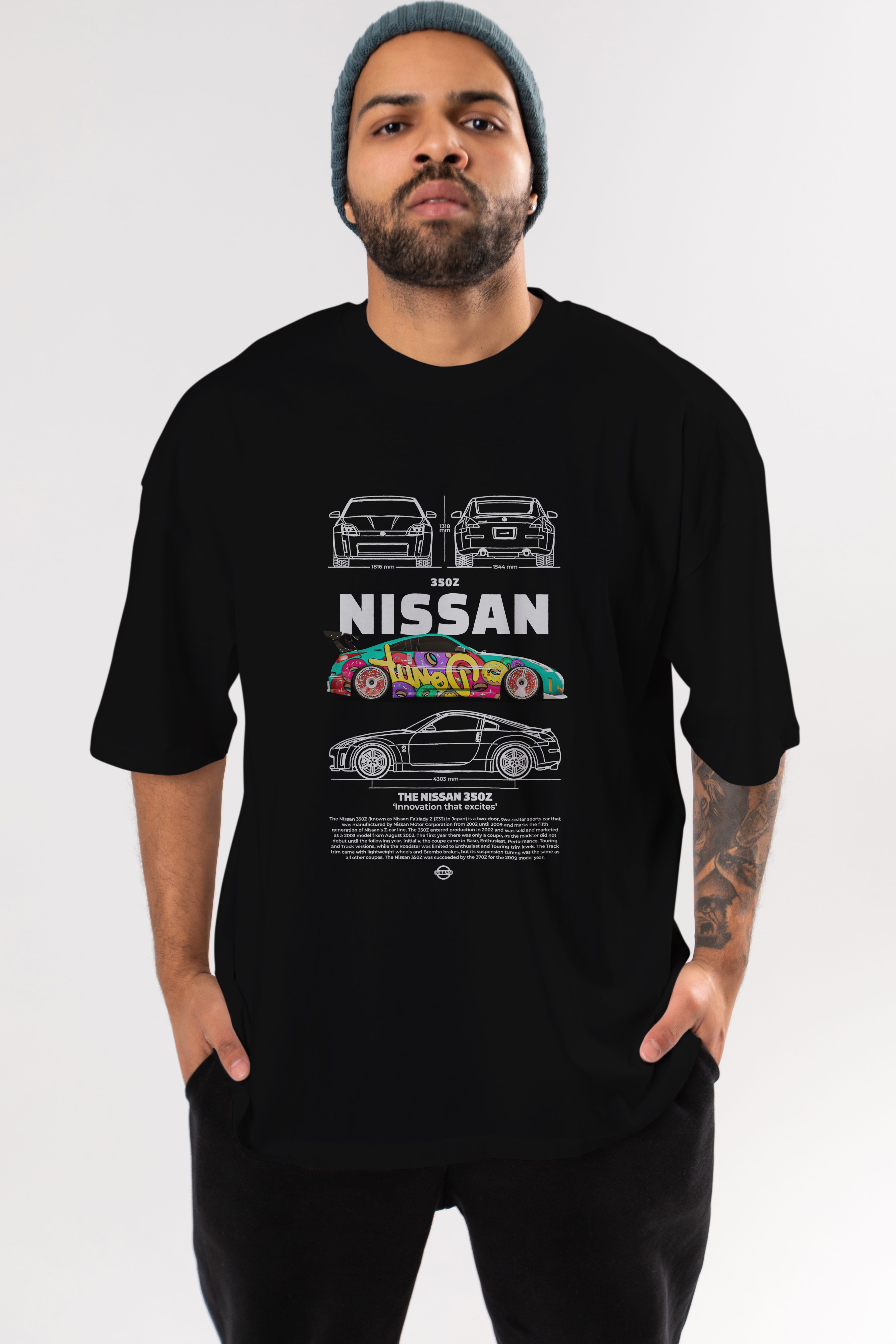 Nissan 350Z 3 Ön Baskılı Oversize t-shirt Erkek Kadın Unisex %100 Pamuk Bisiklet Yaka tişort