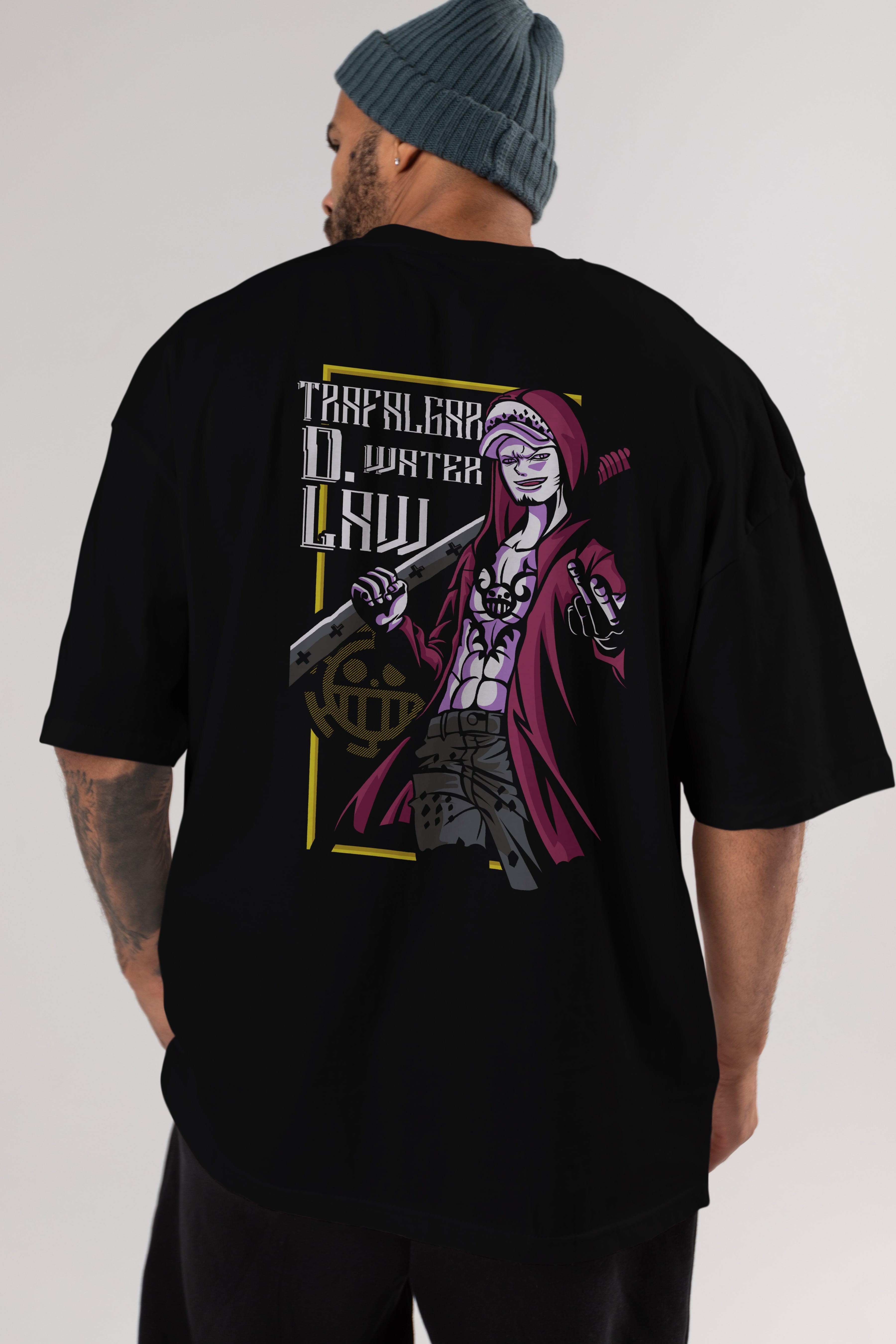 Trafalgar D. Water Law Anime Arka Baskılı Oversize t-shirt Erkek Kadın Unisex %100 pamuk tişort