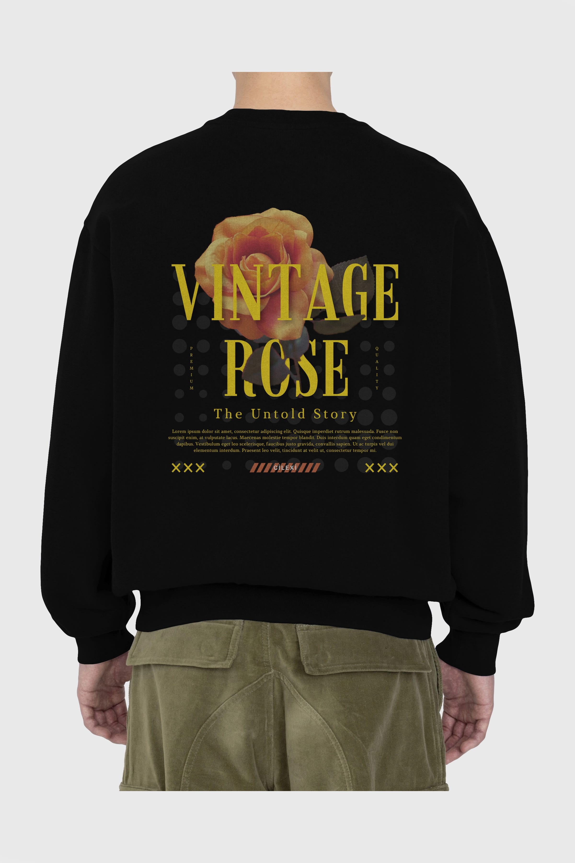 Vintage Rose Yazılı Arka Baskılı Oversize Sweatshirt Erkek Kadın Unisex