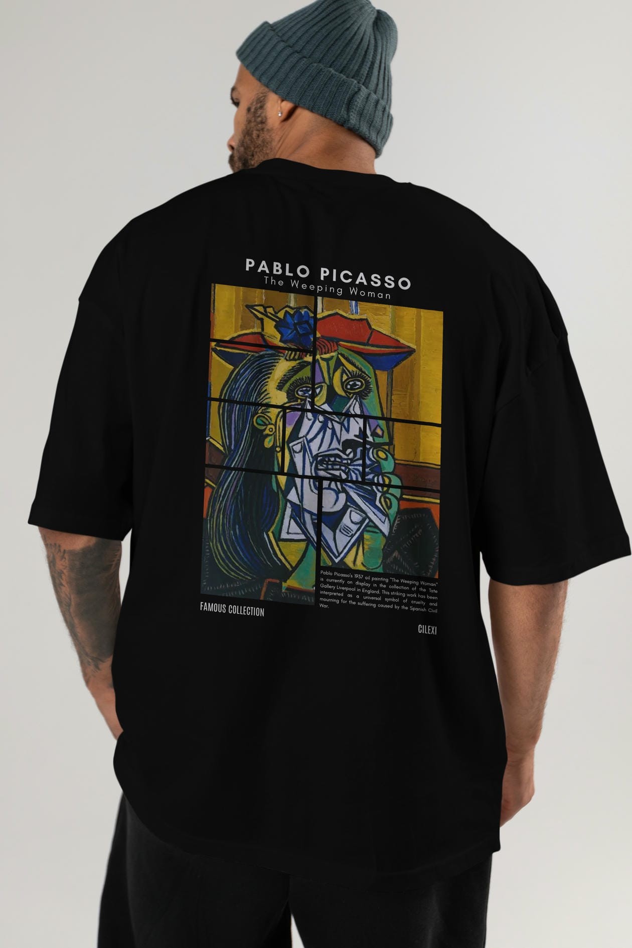 Pablo Picasso Arka Baskılı Oversize t-shirt Erkek Kadın Bisiklet Yaka Pamuk tişort