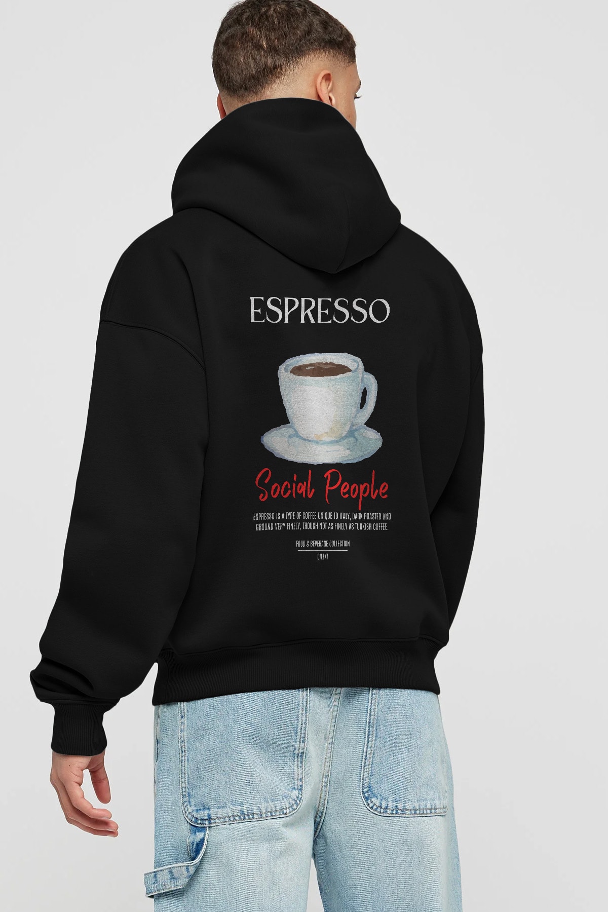 Espresso Kokteyl Arka Baskılı Hoodie Oversize Kapüşonlu Sweatshirt Erkek Kadın