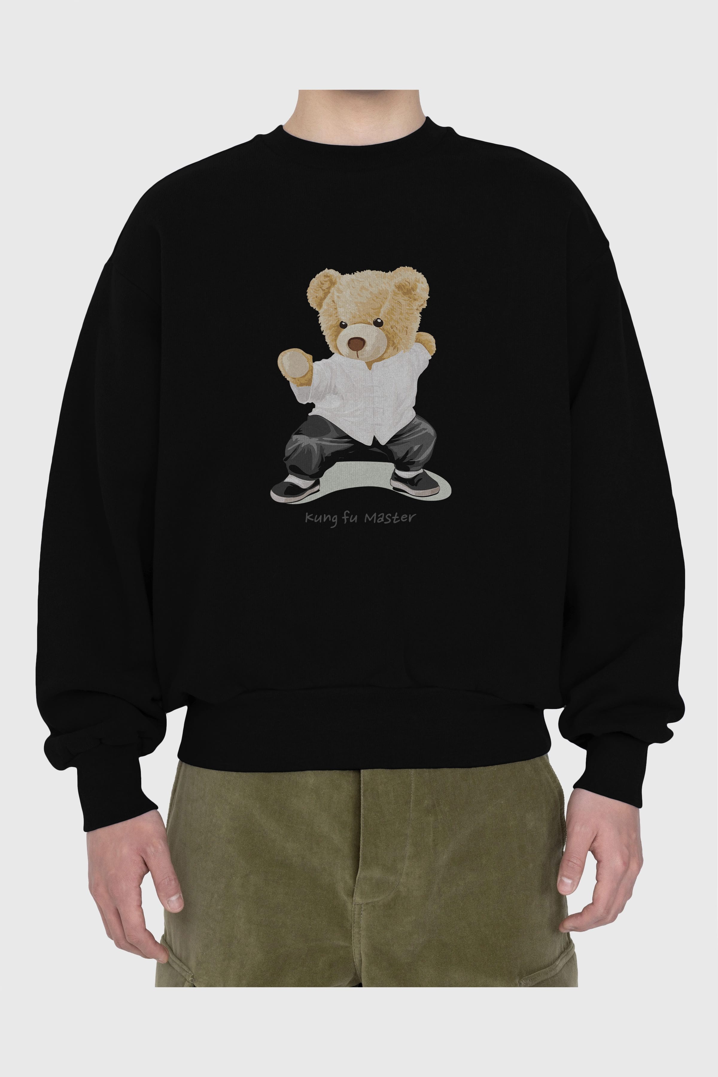 Teddy Bear Kung Fu Master Ön Baskılı Oversize Sweatshirt Erkek Kadın Unisex