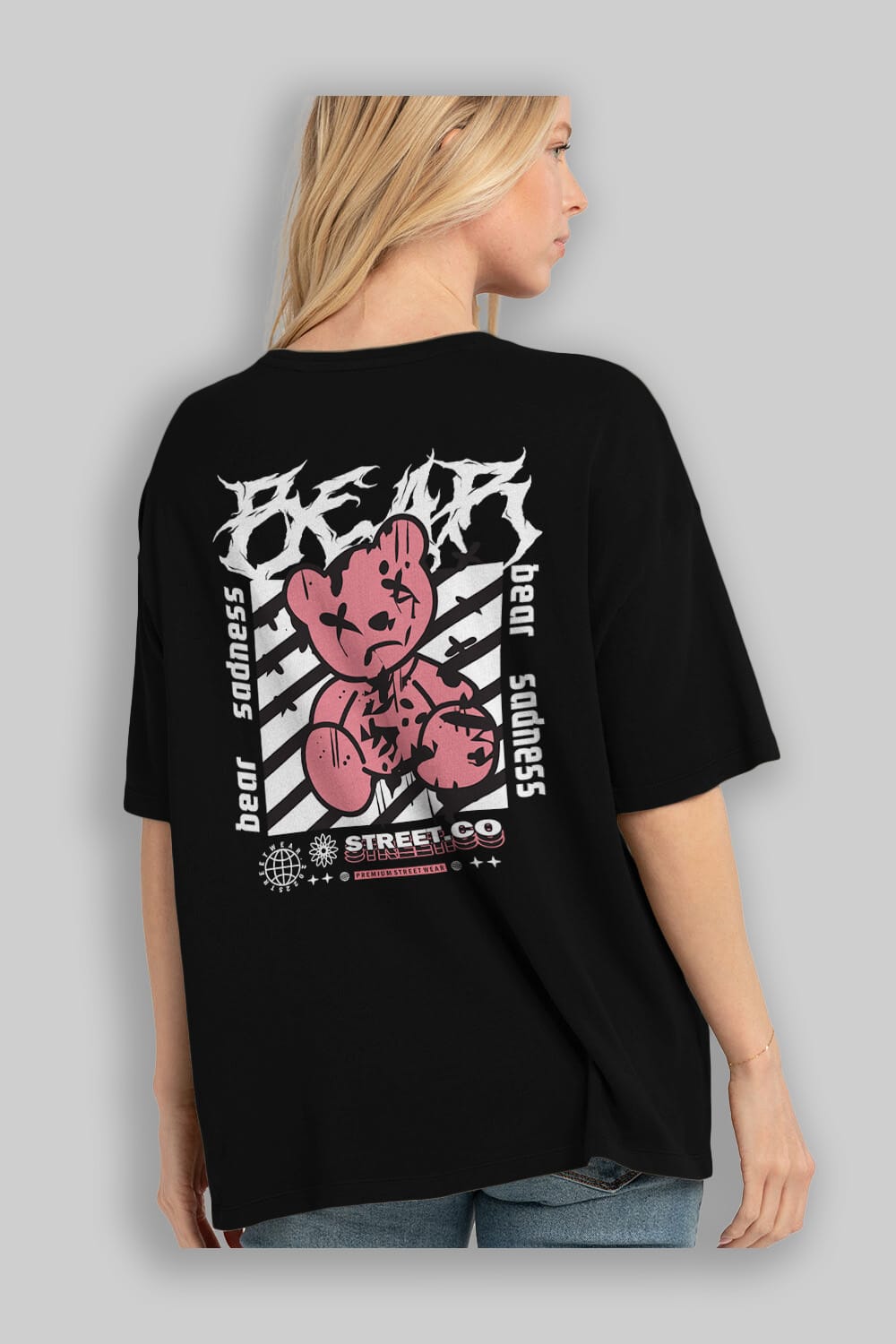 Bear Sadness Arka Baskılı Oversize t-shirt Erkek Kadın Unisex