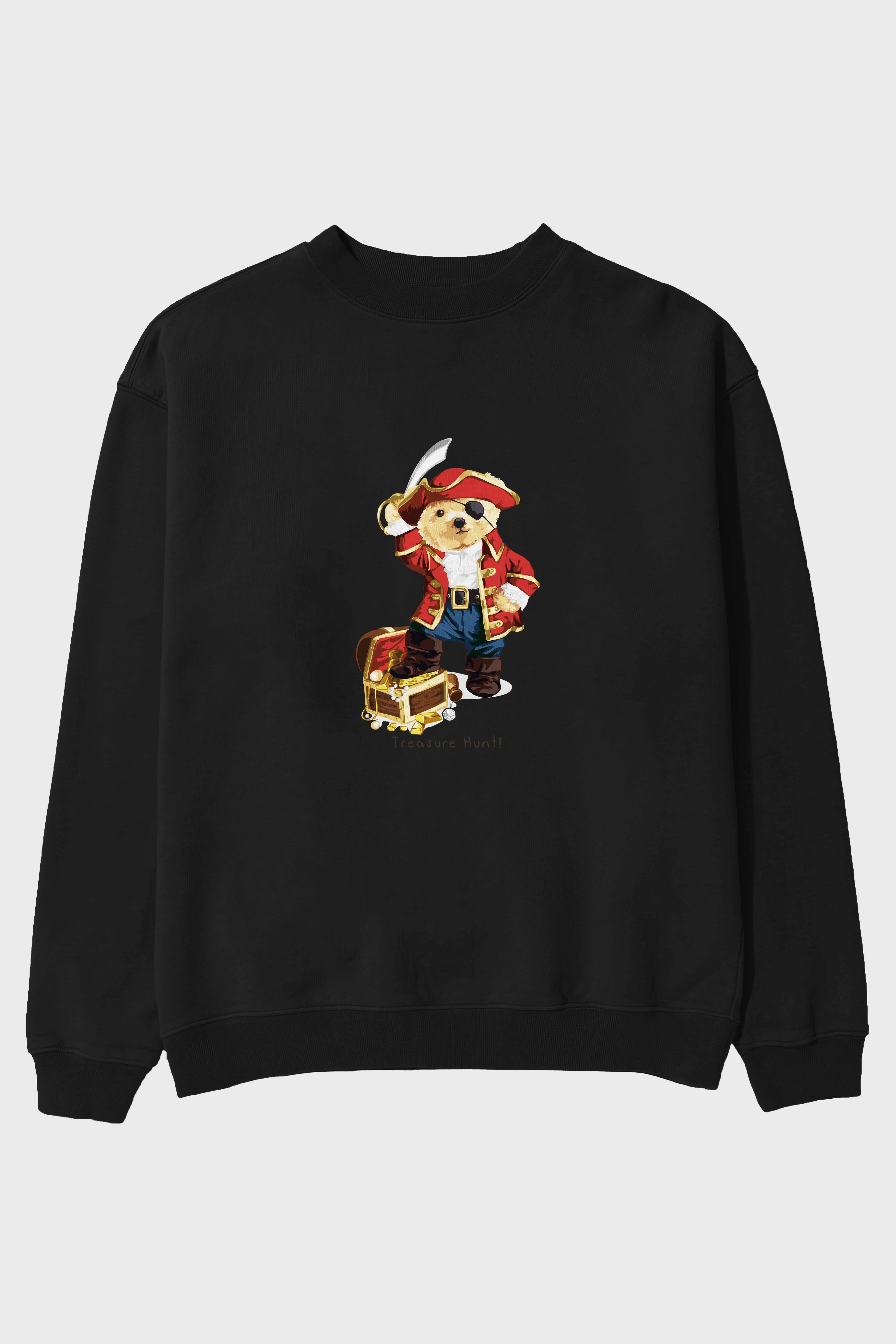 Teddy Bear Treasure Hunt Ön Baskılı Oversize Sweatshirt Erkek Kadın Unisex