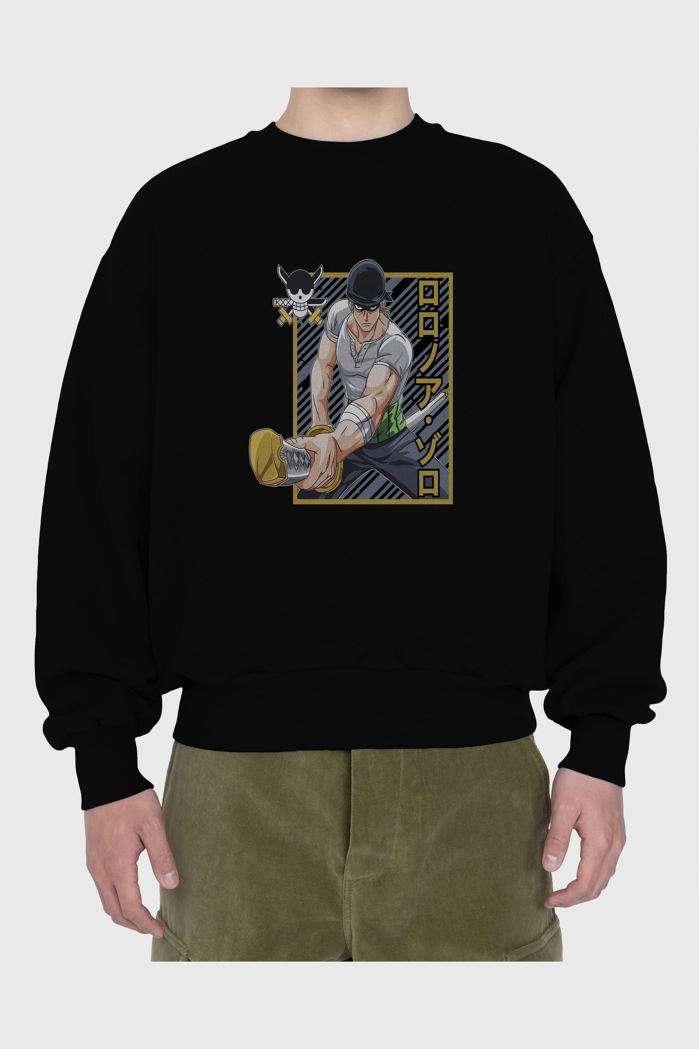 RORONOA ZORO Anime Ön Baskılı Oversize Sweatshirt Erkek Kadın Unisex
