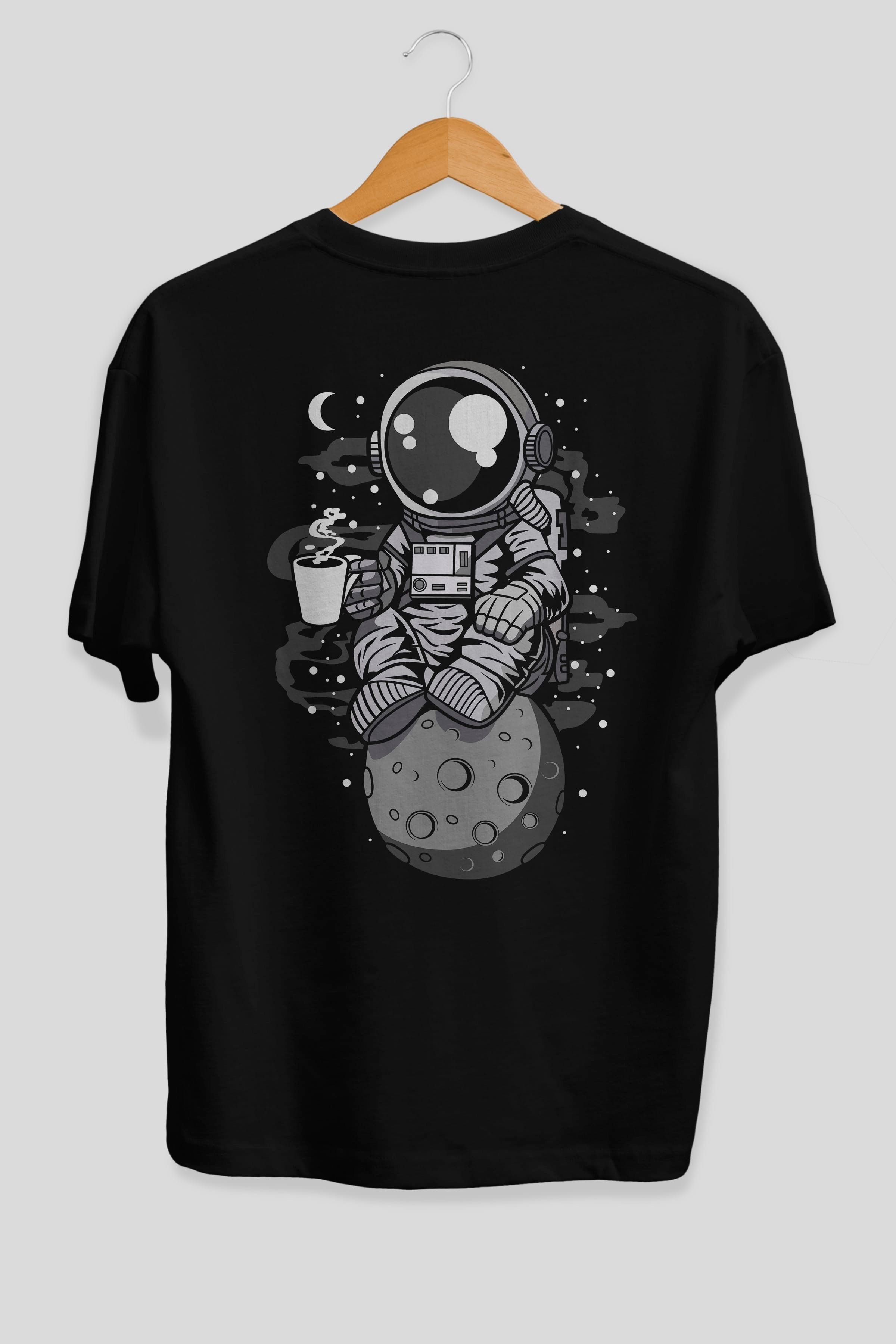 Astronaut Coffee Arka Baskılı Oversize t-shirt Erkek Kadın Unisex