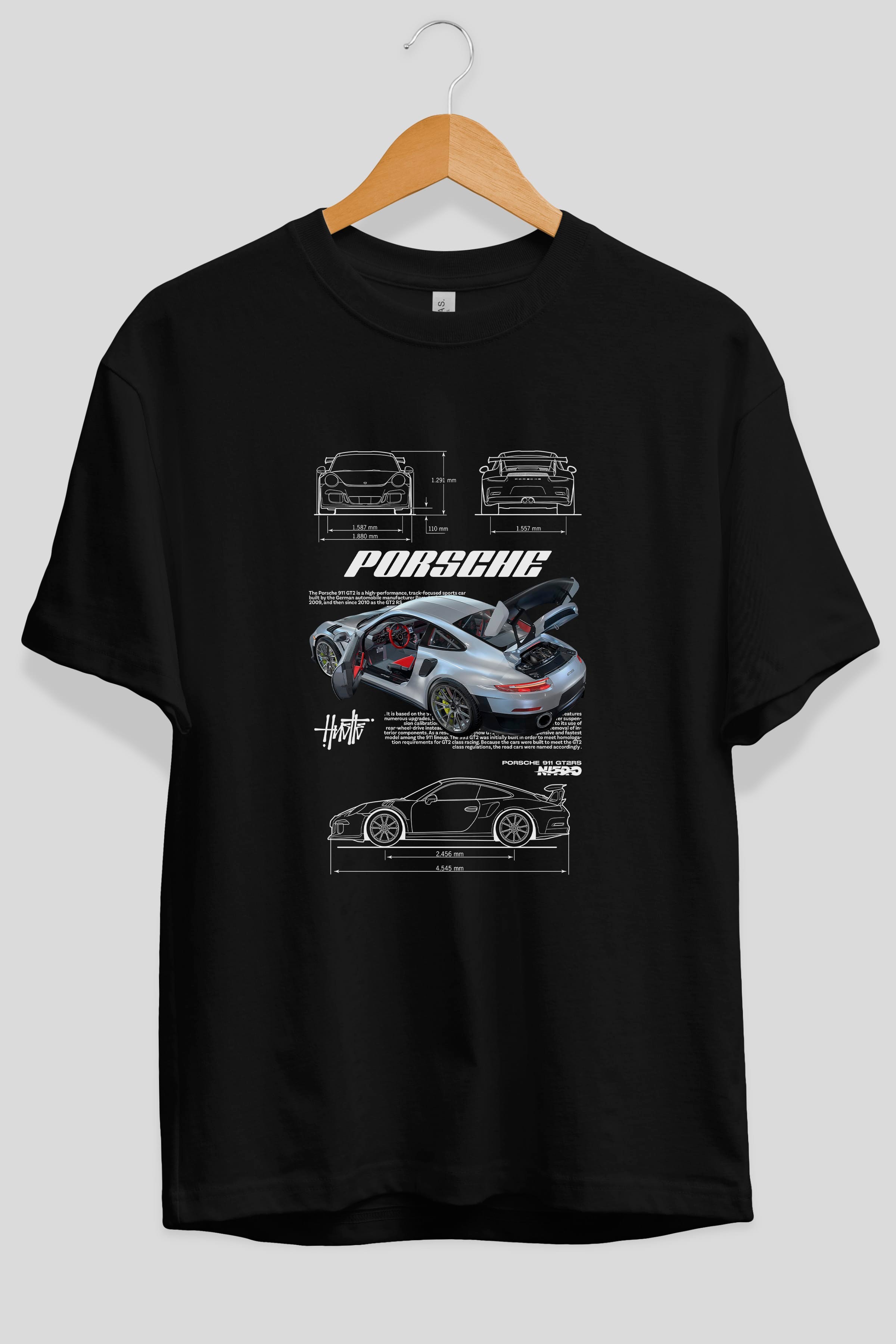 PORSCHE 911 GT2 RS Ön Baskılı Oversize t-shirt Erkek Kadın Unisex %100 Pamuk Bisiklet Yaka tişort