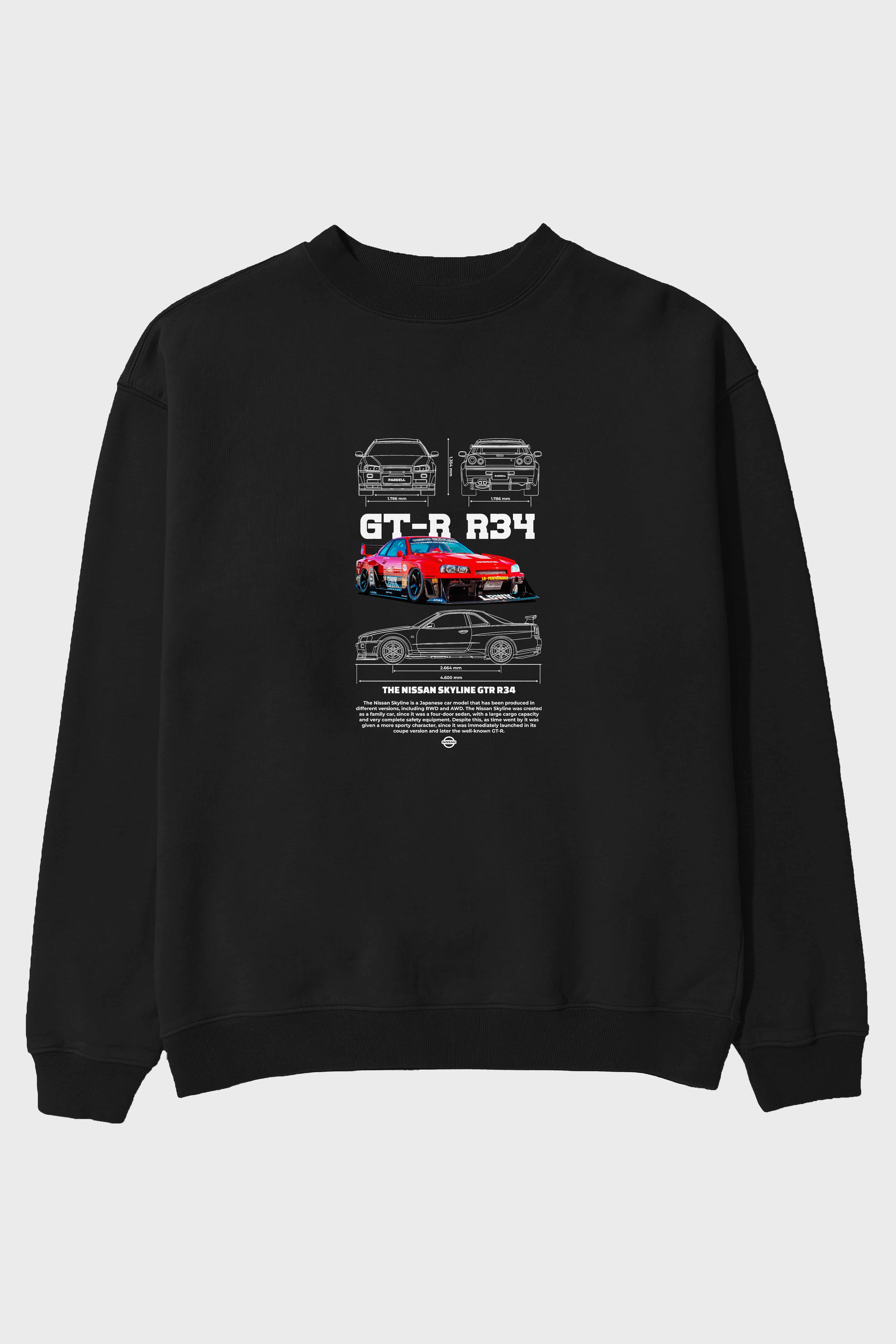 NISSAN GT-R R34 RED Ön Baskılı Anime Oversize Sweatshirt Erkek Kadın Unisex