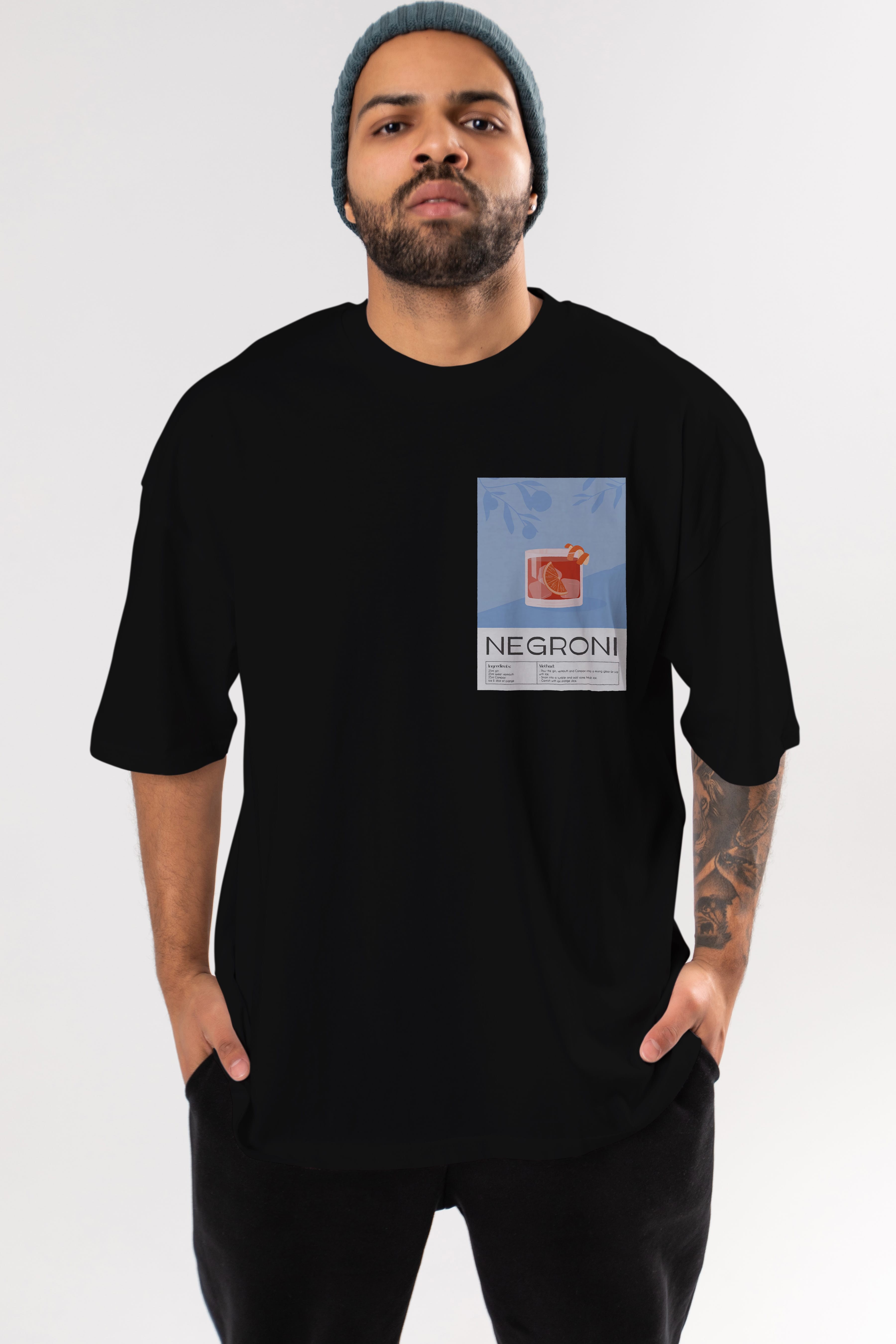 Negroni Ön Sol Baskılı Oversize t-shirt Erkek Kadın Unisex %100 Pamuk Bisiklet Yaka tişort