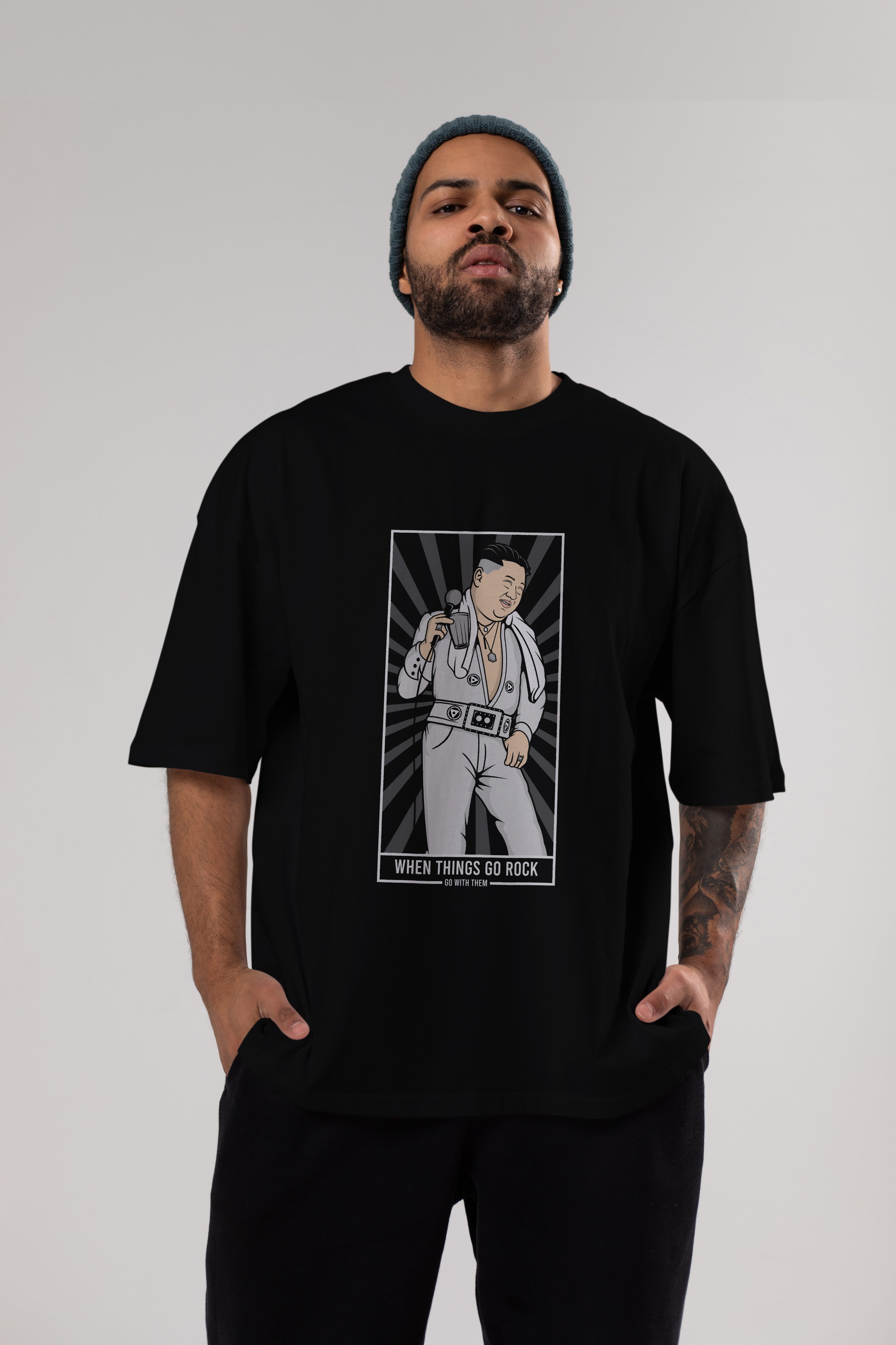 Kim Elvis Ön Baskılı Oversize t-shirt Erkek Kadın Unisex %100 Pamuk tişort