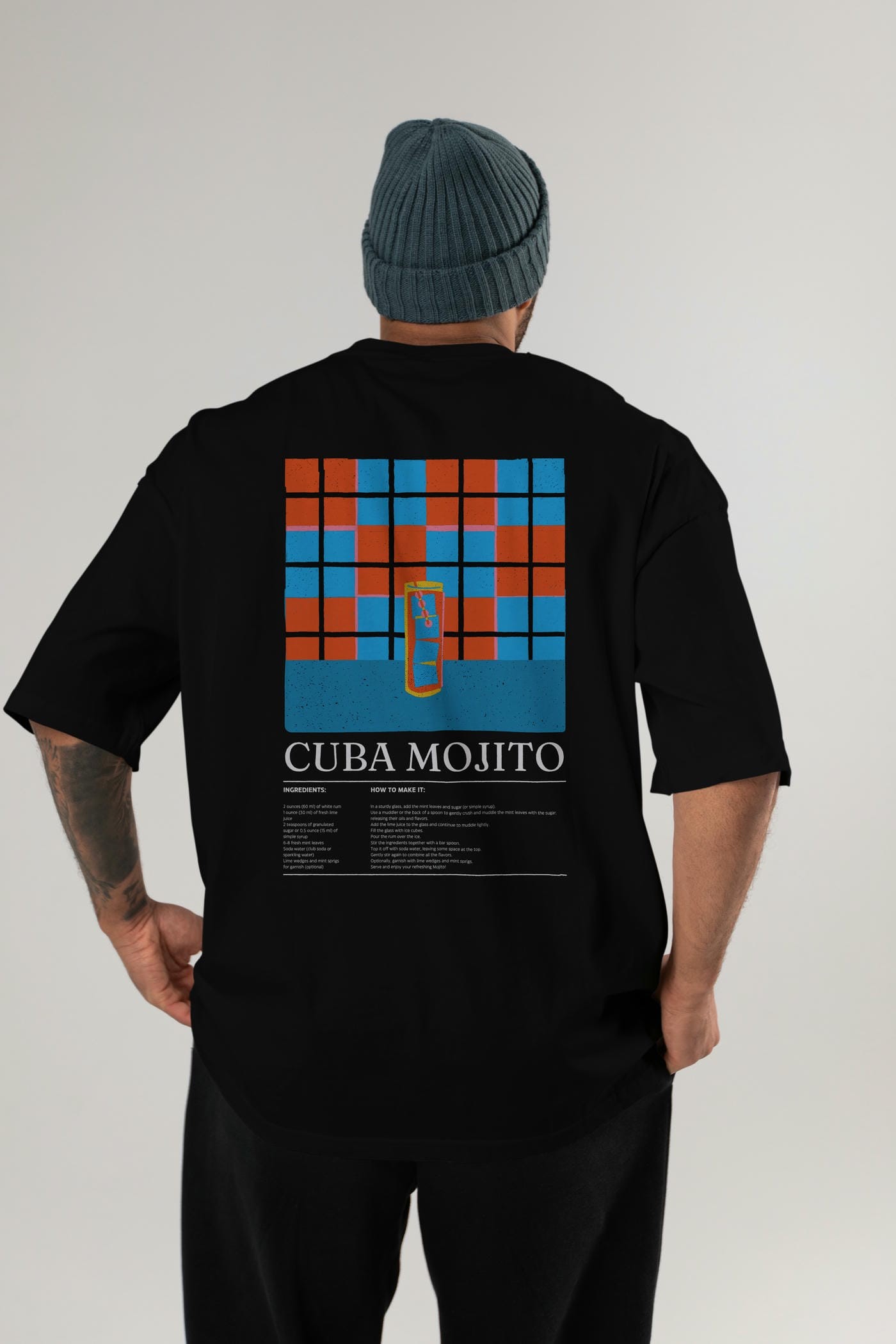 Cuba Mojıto Kokteyl Serisi Arka Baskılı Oversize t-shirt Erkek Kadın %100 Pamuk Bisiklet Yaka tişort