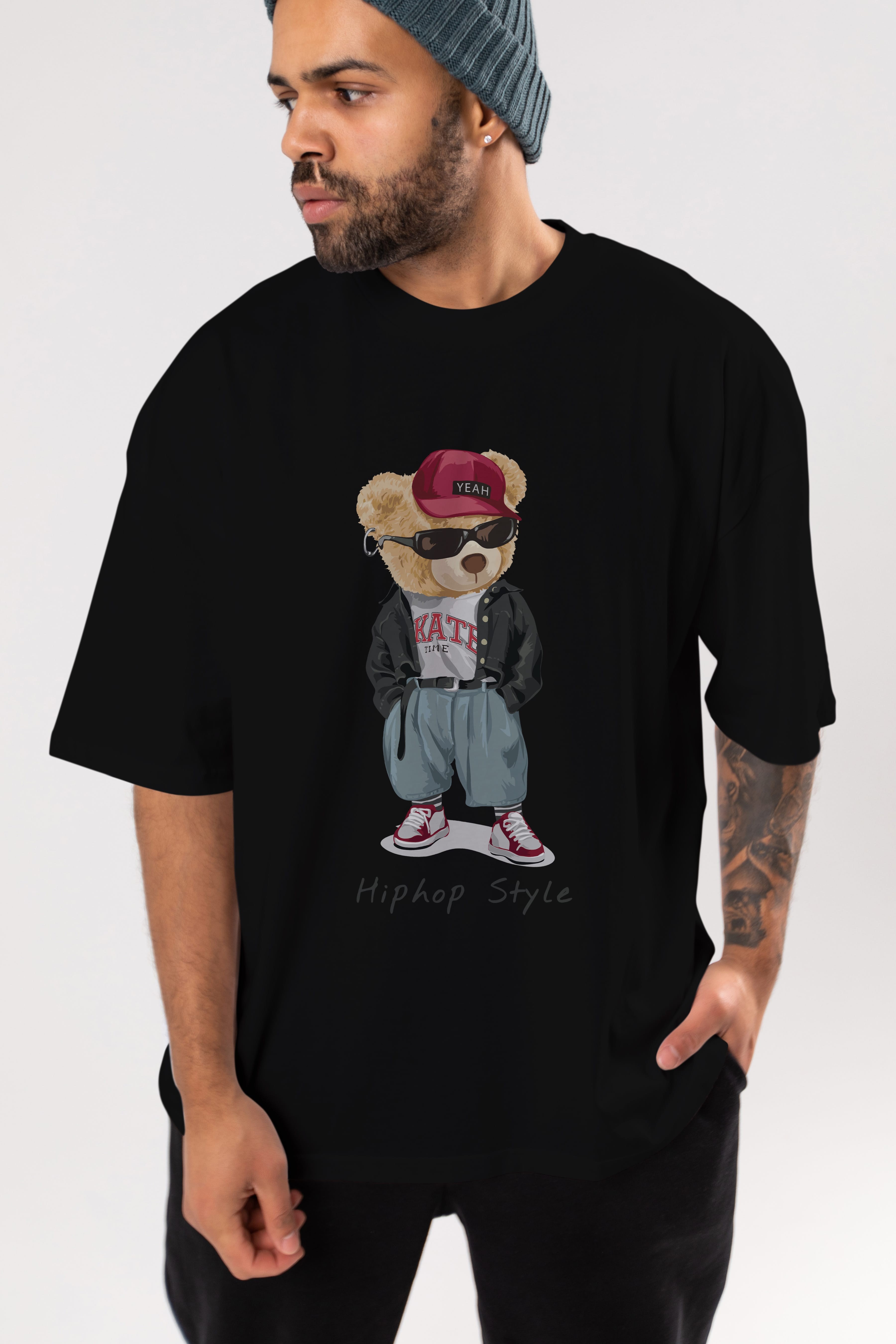 Teddy Bear Hiphop Style Ön Baskılı Oversize t-shirt Erkek Kadın Unisex %100 Pamuk