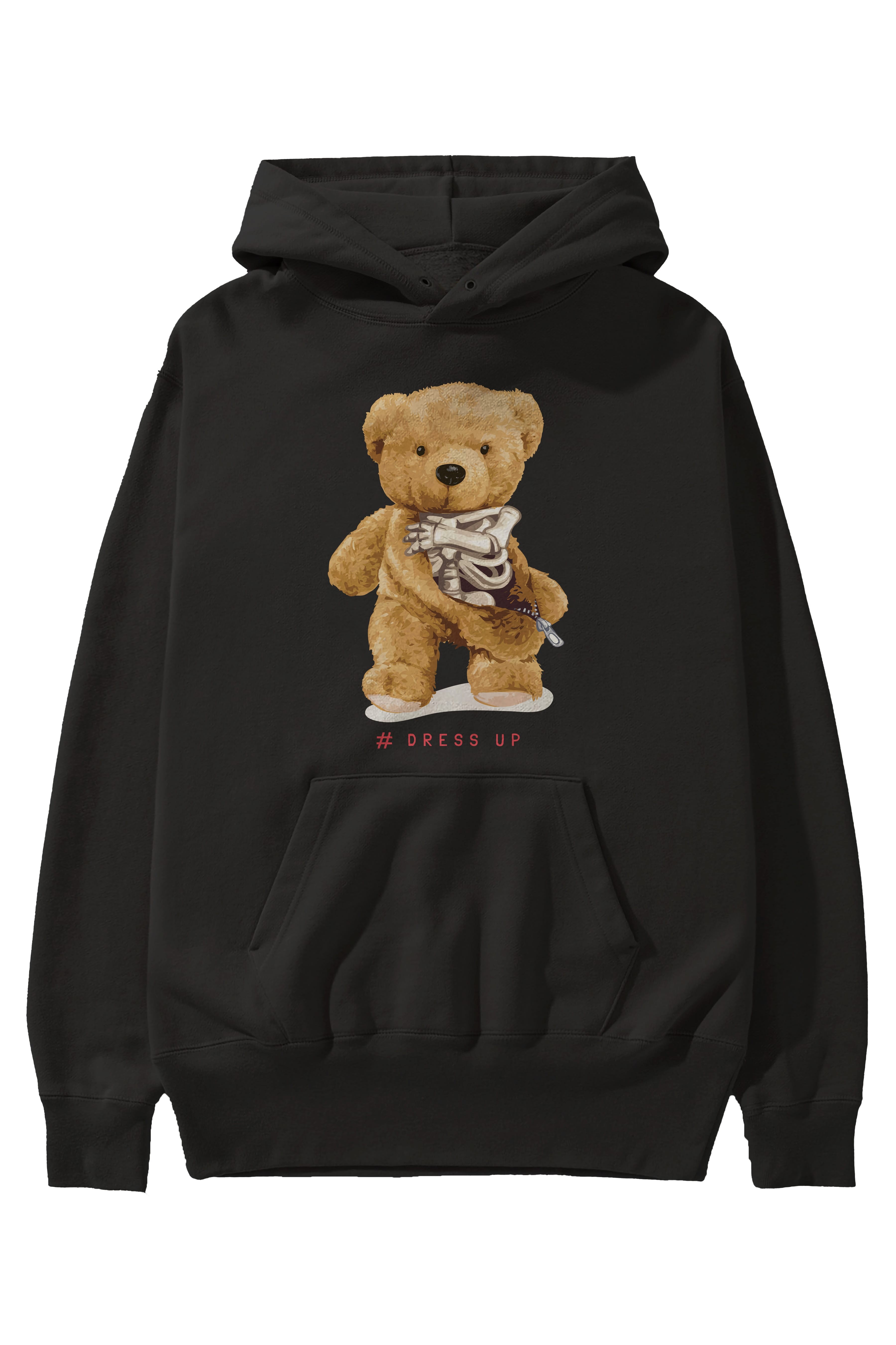 Teddy Bear Dress Up Ön Baskılı Hoodie Oversize Kapüşonlu Sweatshirt Erkek Kadın Unisex