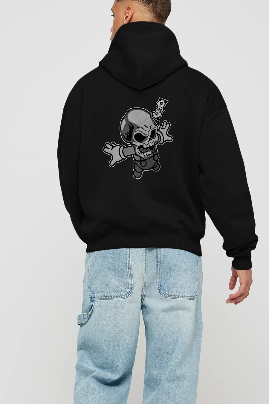 Skull Drowning Arka Baskılı Hoodie Oversize Kapüşonlu Sweatshirt Erkek Kadın Unisex
