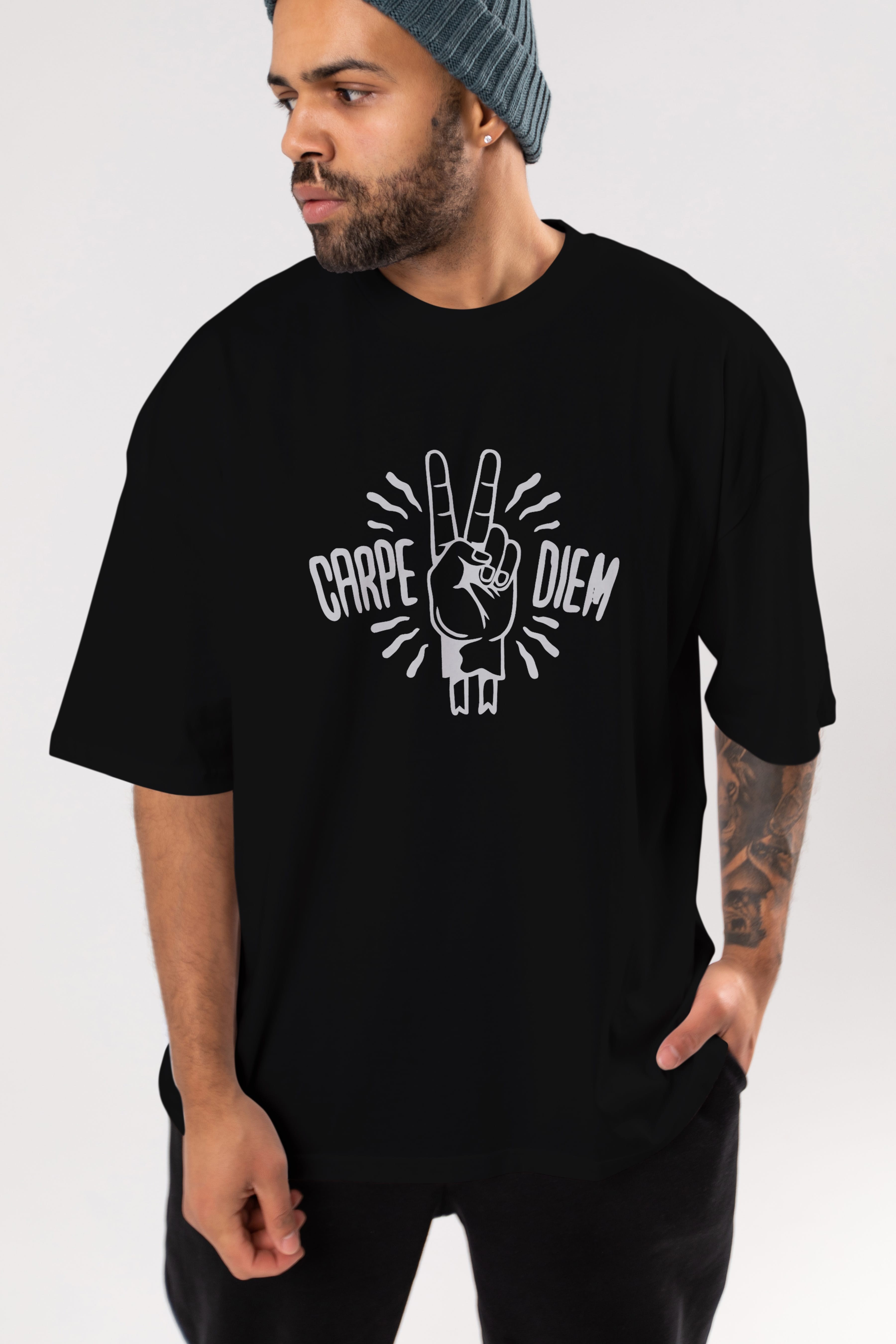 Carpe Diem Ön Baskılı Oversize t-shirt %100 pamuk Erkek Kadın Unisex