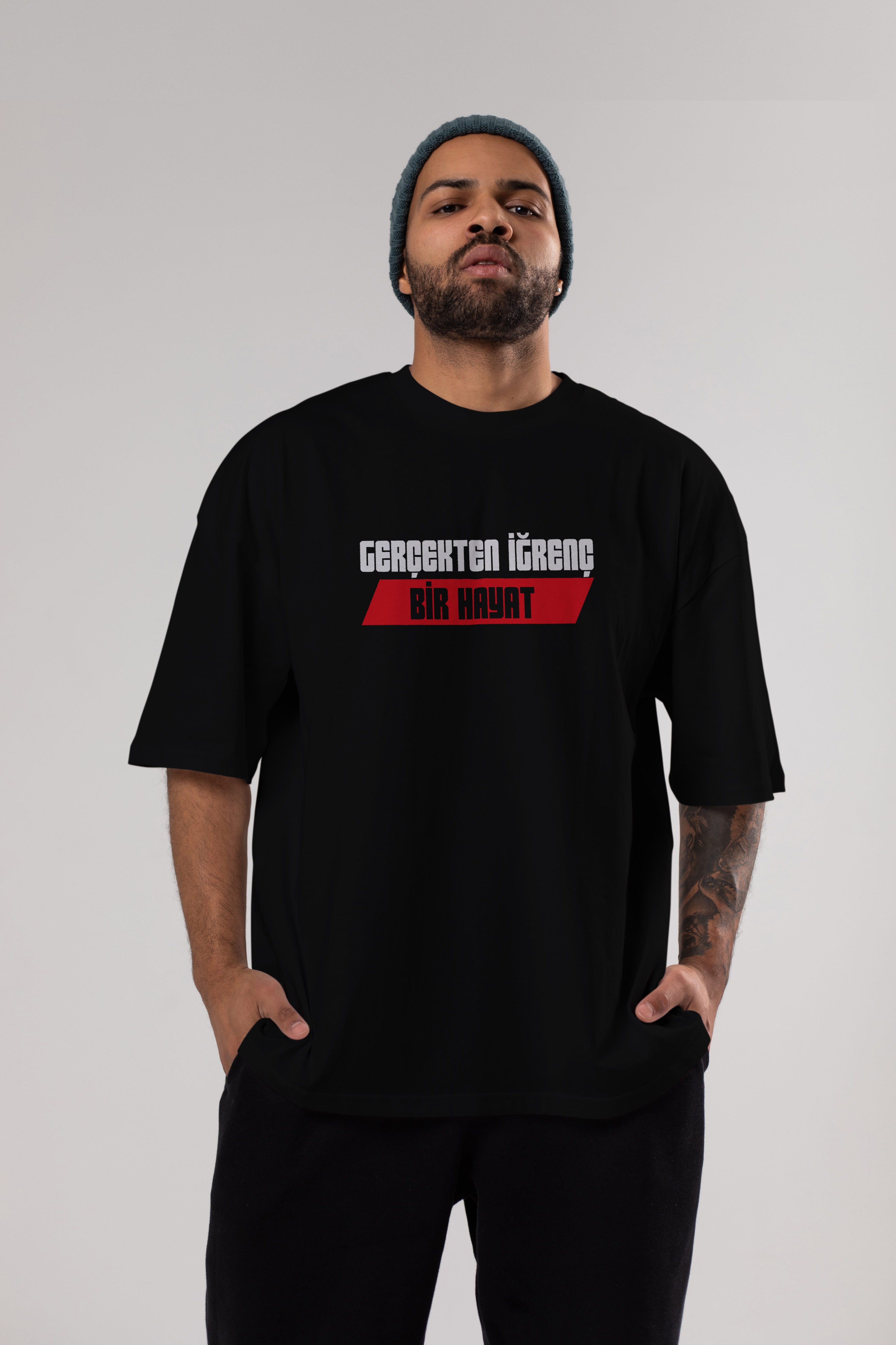 Gerçekte İğrenç Bir Hayat2 Ön Baskılı Oversize t-shirt %100 pamuk Erkek Kadın Unisex