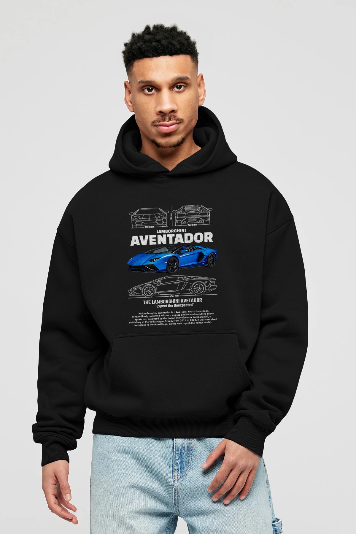 Lamborghini AVENTADOR 1 Ön Baskılı Hoodie Oversize Kapüşonlu Sweatshirt Erkek Kadın Unisex