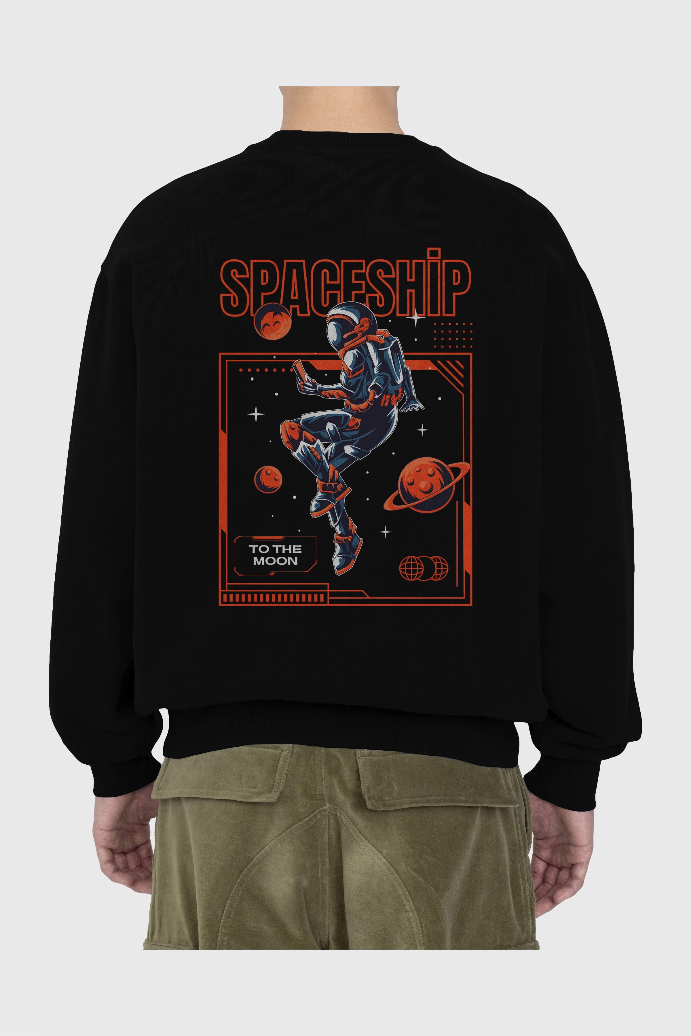 Spaceship Arka Baskılı Oversize Sweatshirt Erkek Kadın Unisex