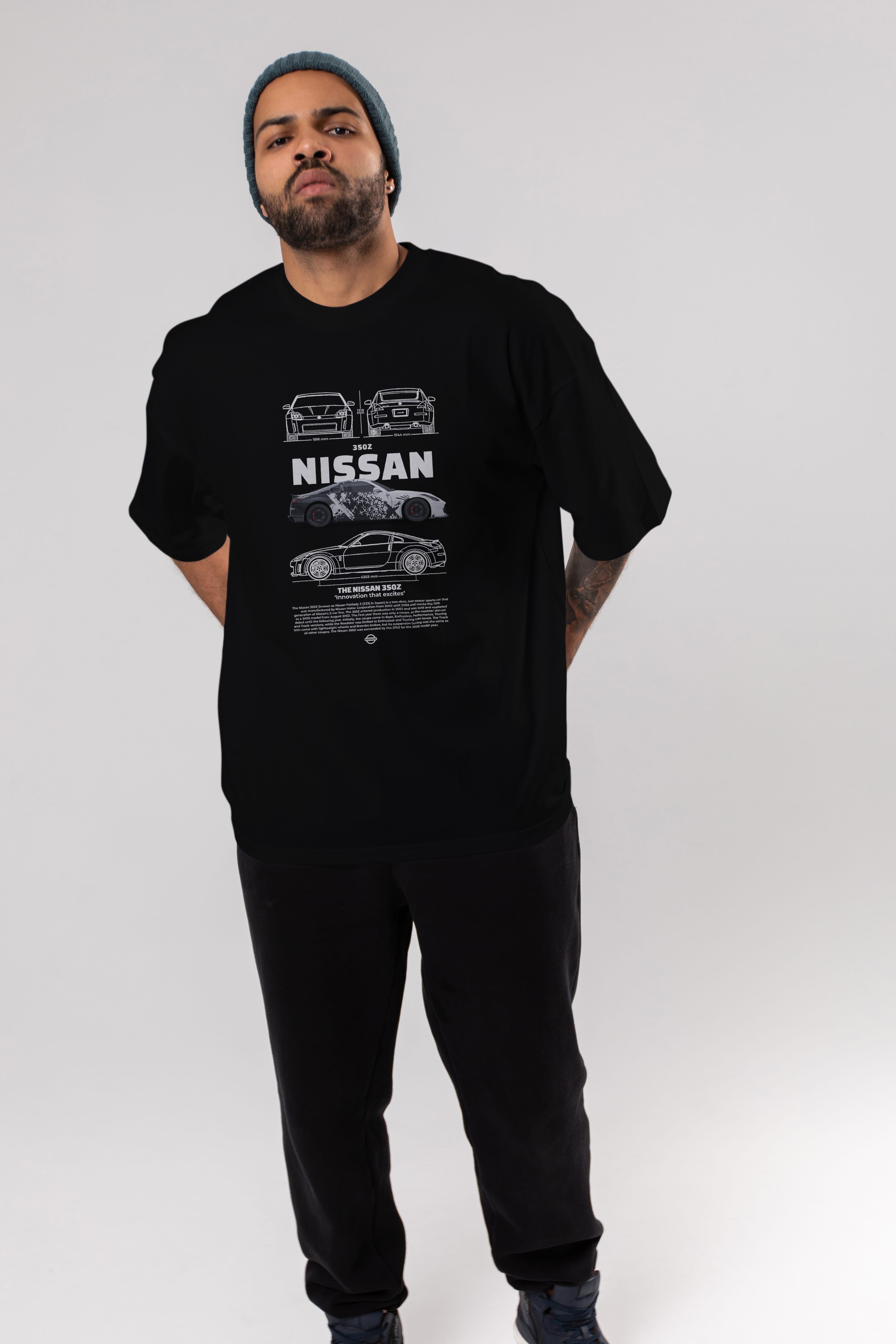 NISSAN 350Z 4 Ön Baskılı Oversize t-shirt Erkek Kadın Unisex %100 Pamuk Bisiklet Yaka tişort