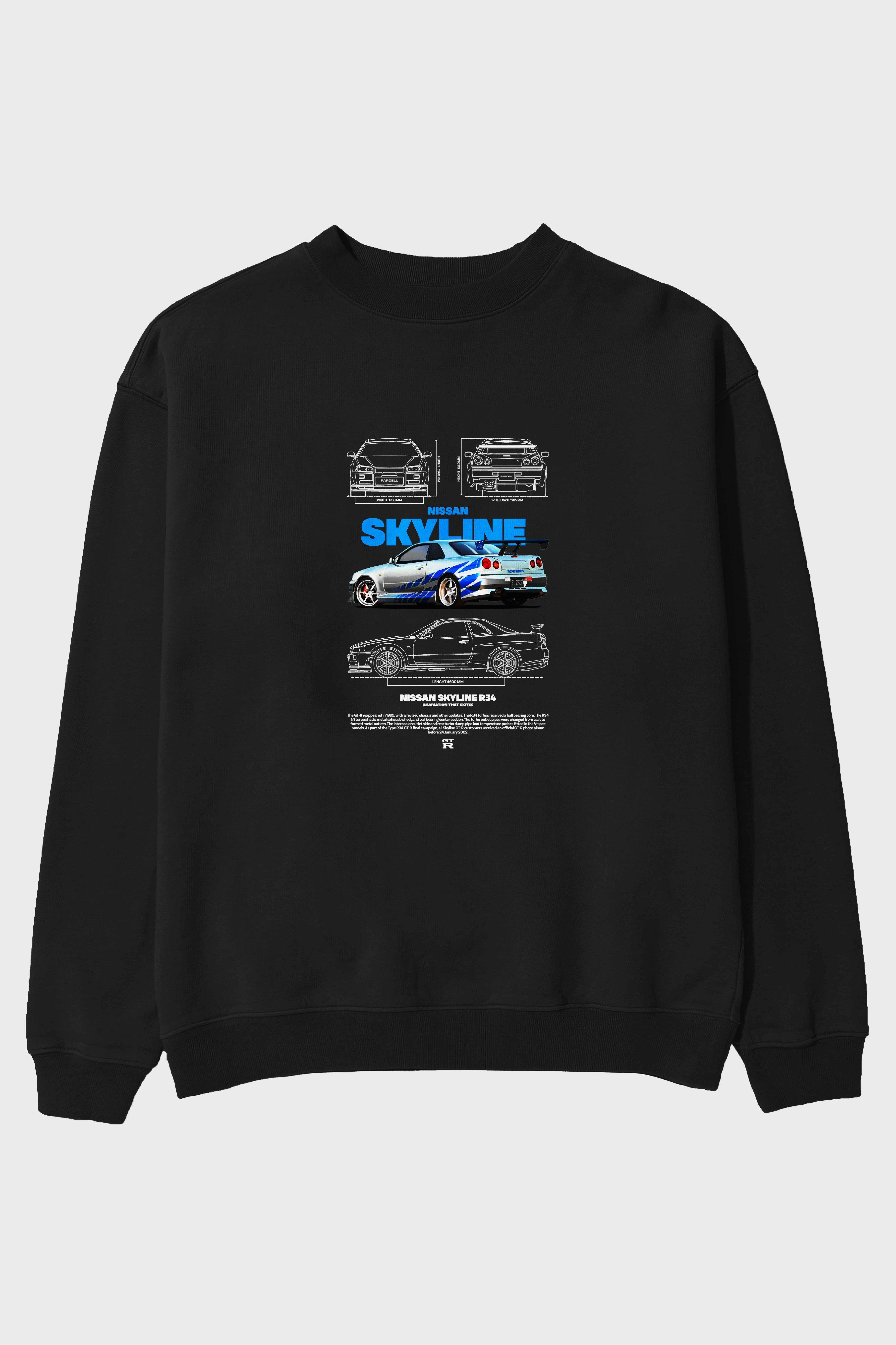 Nissan SKYLINE 34 FAST AND FURIOUS Ön Baskılı Anime Oversize Sweatshirt Erkek Kadın Unisex