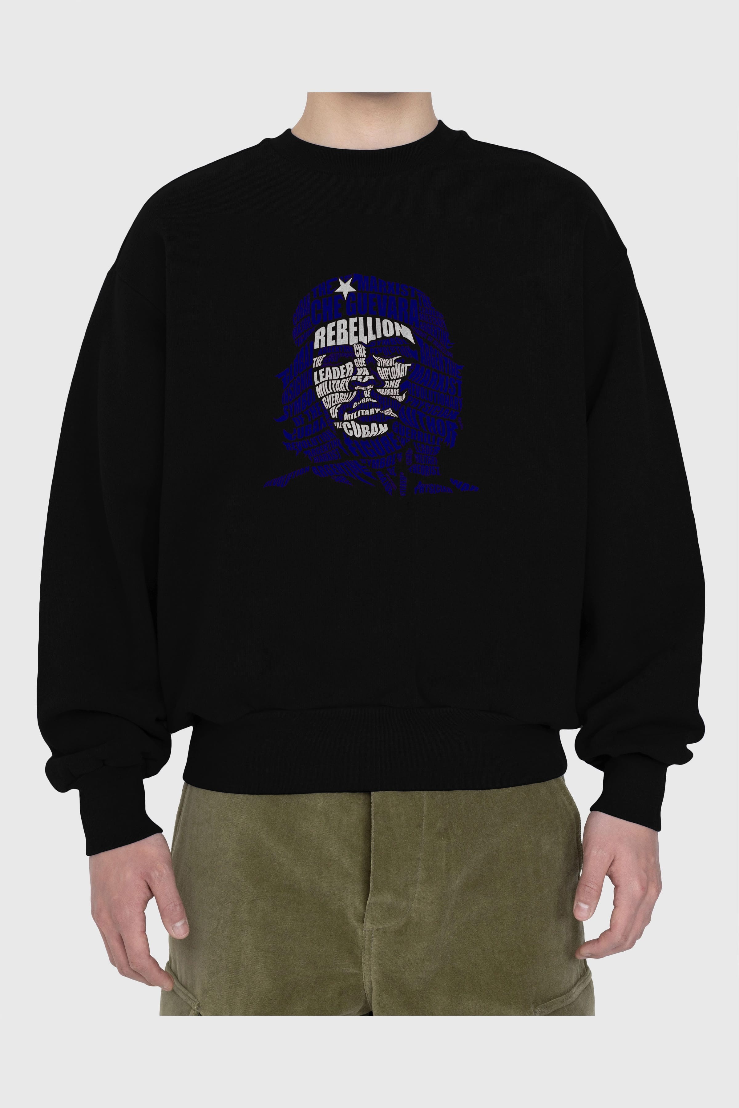 Che Guevara Calligram Ön Baskılı Oversize Sweatshirt Erkek Kadın Unisex