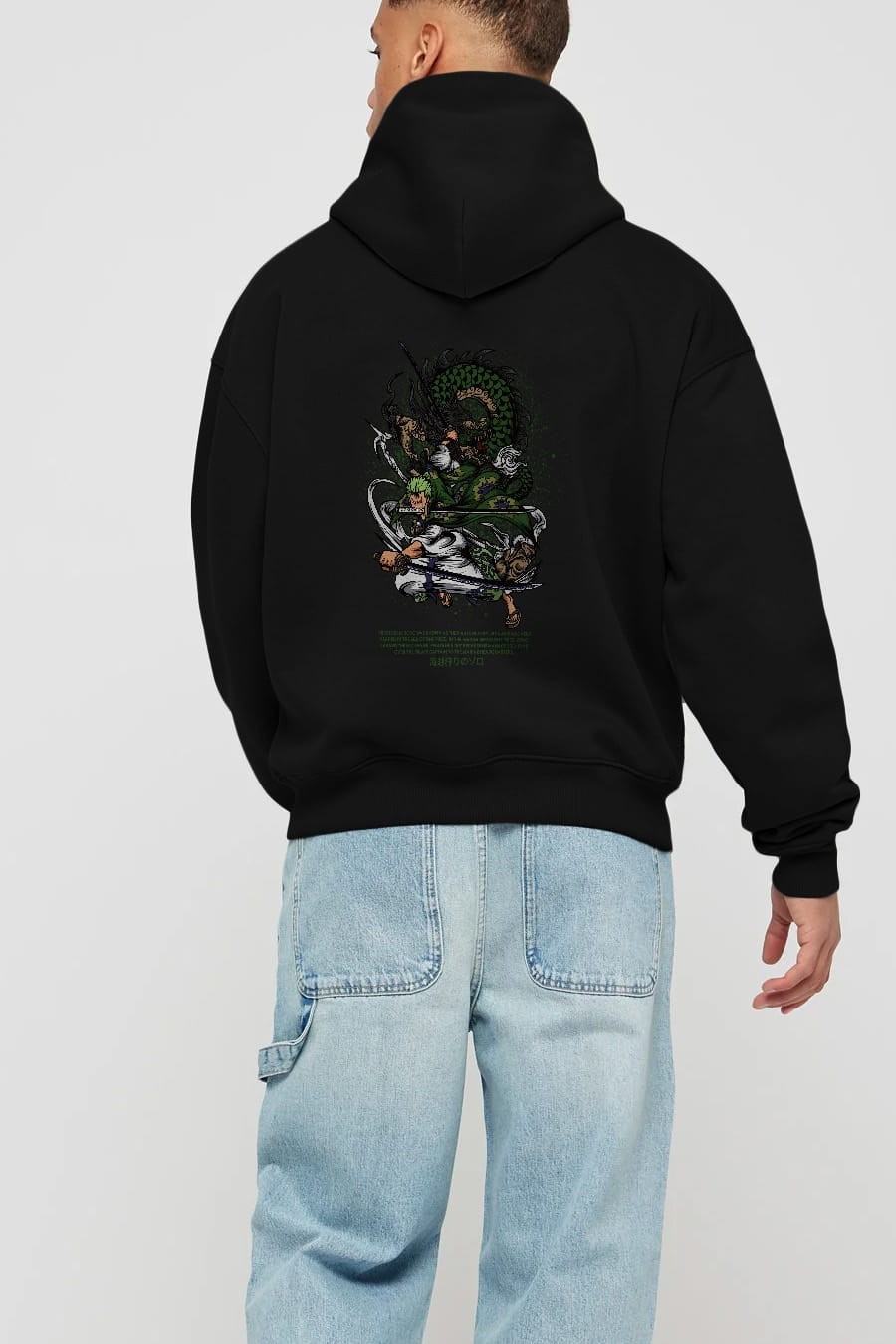 Zoro-ONE PIECE Anime Arka Baskılı Hoodie Oversize Kapüşonlu Sweatshirt Erkek Kadın Unisex
