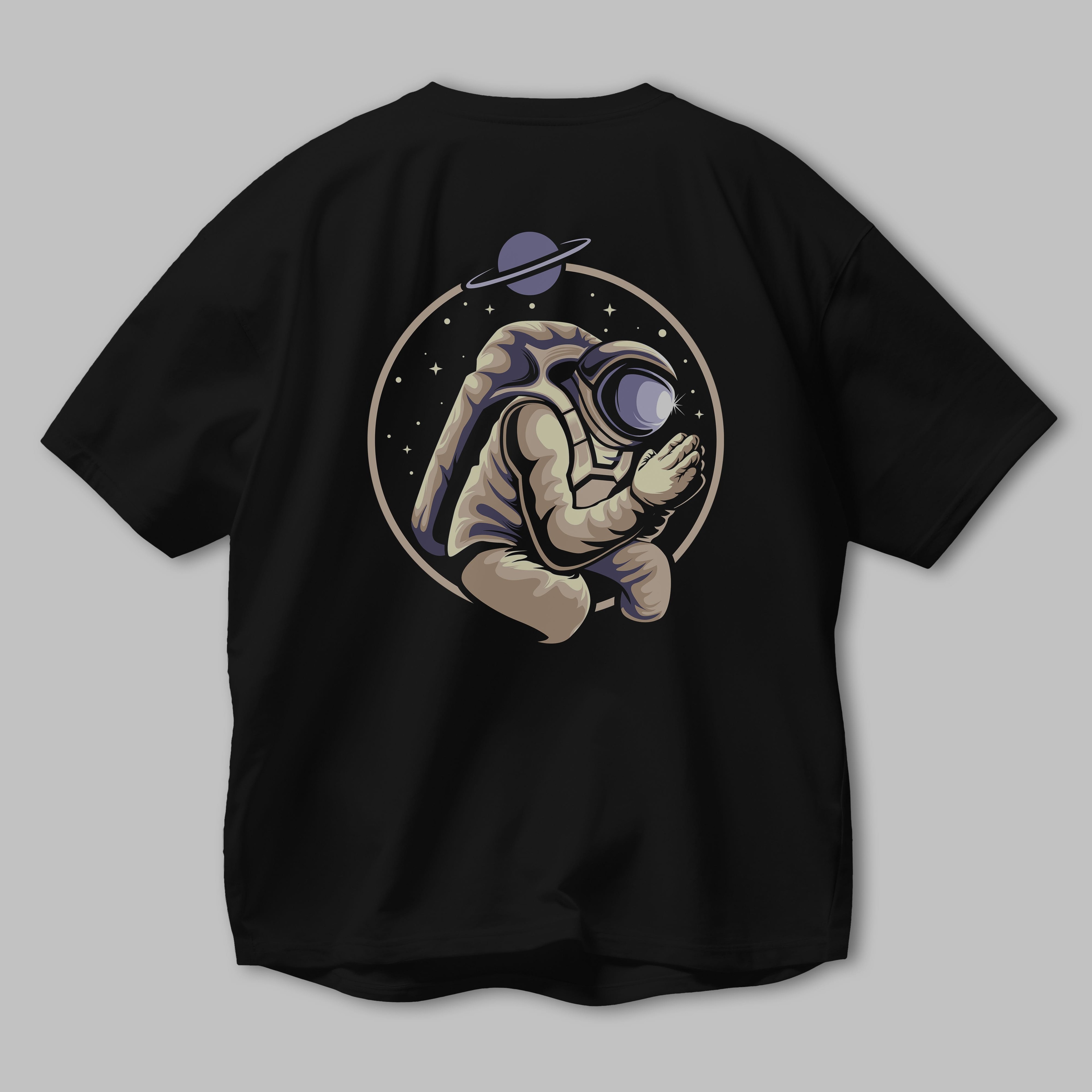 Astronaut Praying Arka Baskılı Oversize t-shirt Erkek Kadın Unisex