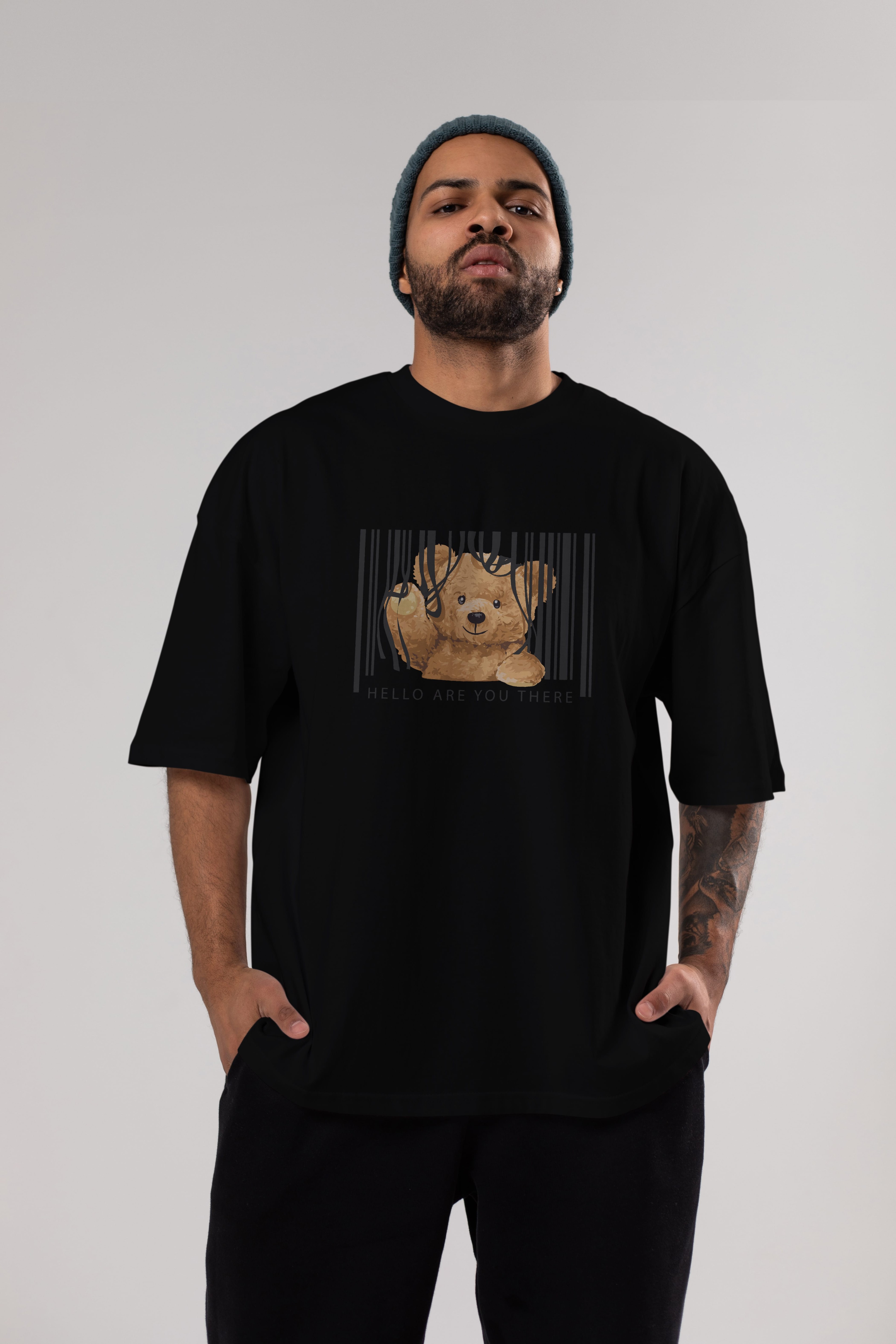 Teddy Bear Hello Ön Baskılı Oversize t-shirt Erkek Kadın Unisex %100 Pamuk