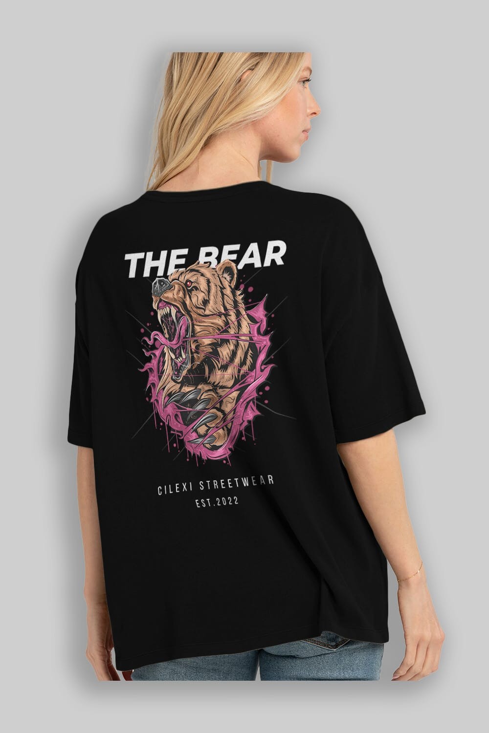 The Bear Arka Baskılı Oversize t-shirt Erkek Kadın Unisex