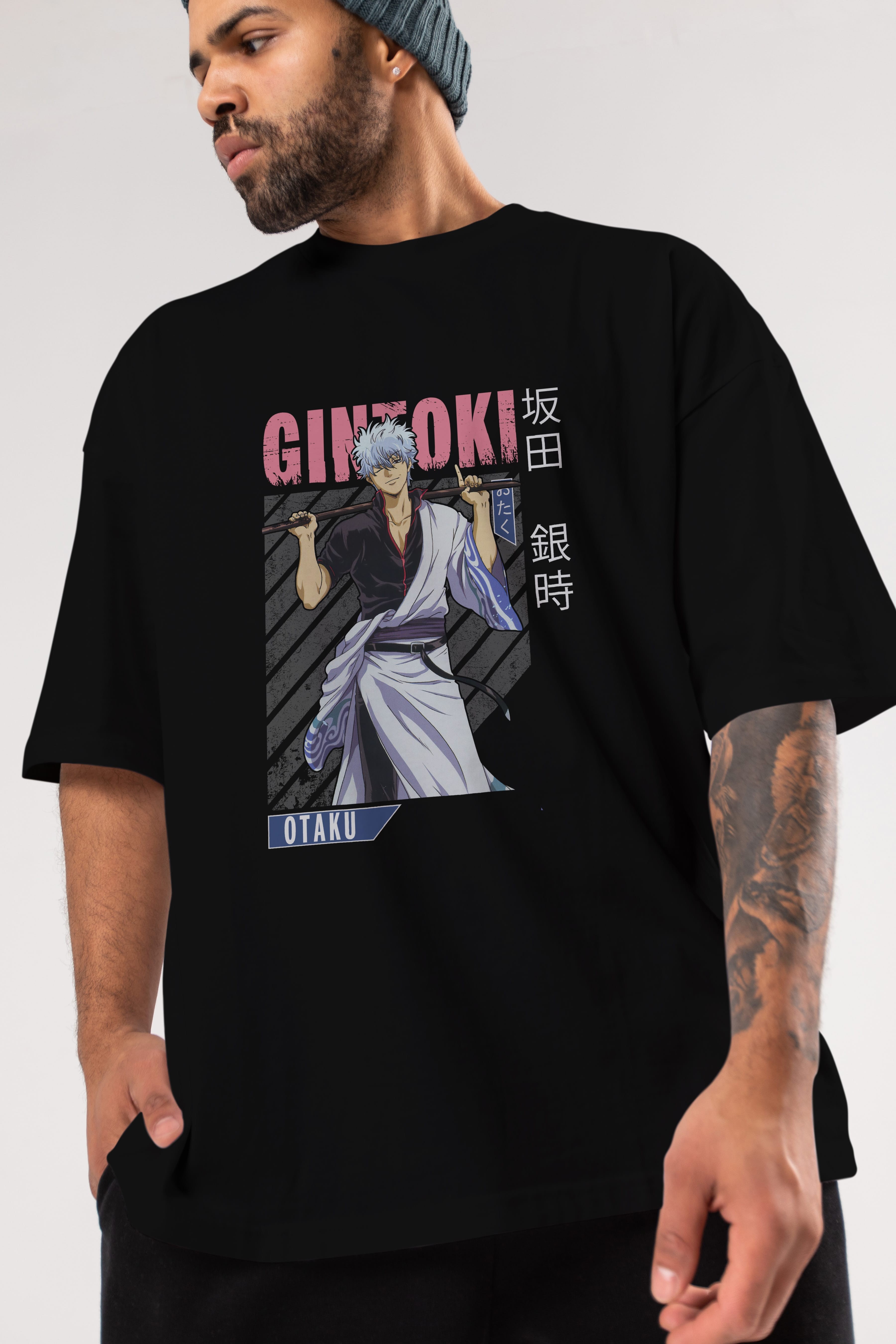 Gintoki Sakata GINTAMA 3 Anime Ön Baskılı Oversize t-shirt %100 pamuk Erkek Kadın Unisex