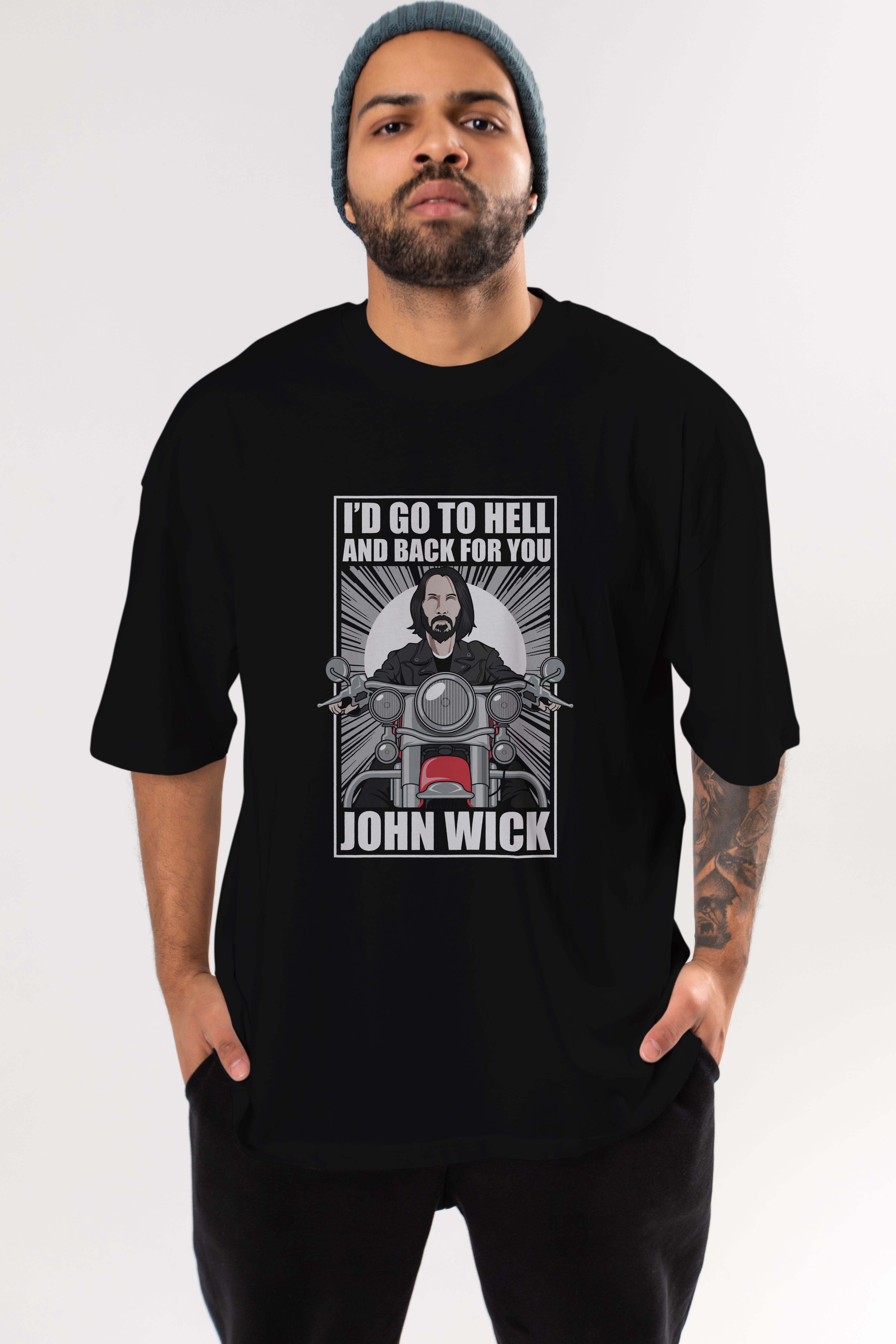 John Wick Biker Ön Baskılı Oversize t-shirt Erkek Kadın Unisex %100 Pamuk tişort