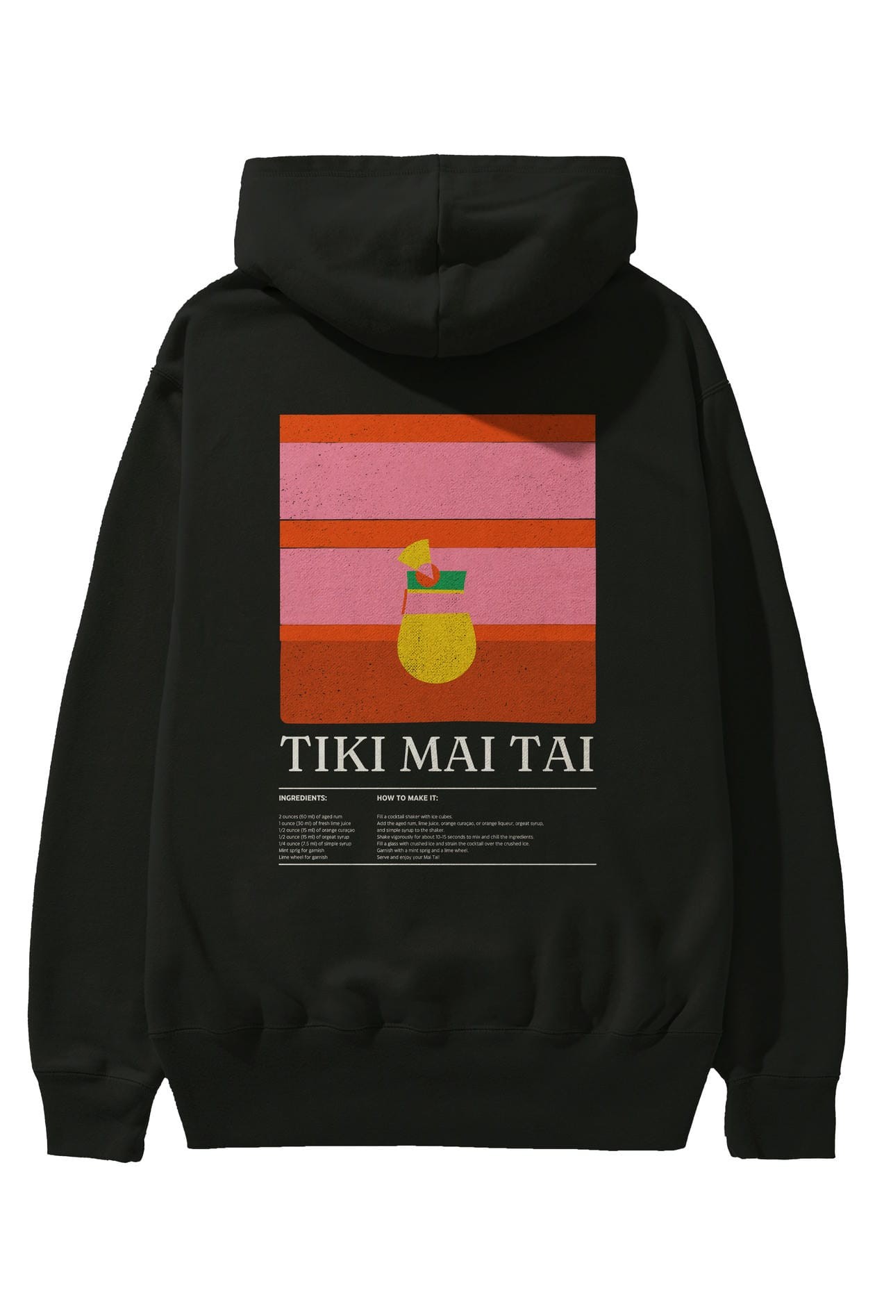 Tiki Mai Tai Kokteyl Arka Baskılı Hoodie Oversize Kapüşonlu Sweatshirt Erkek Kadın
