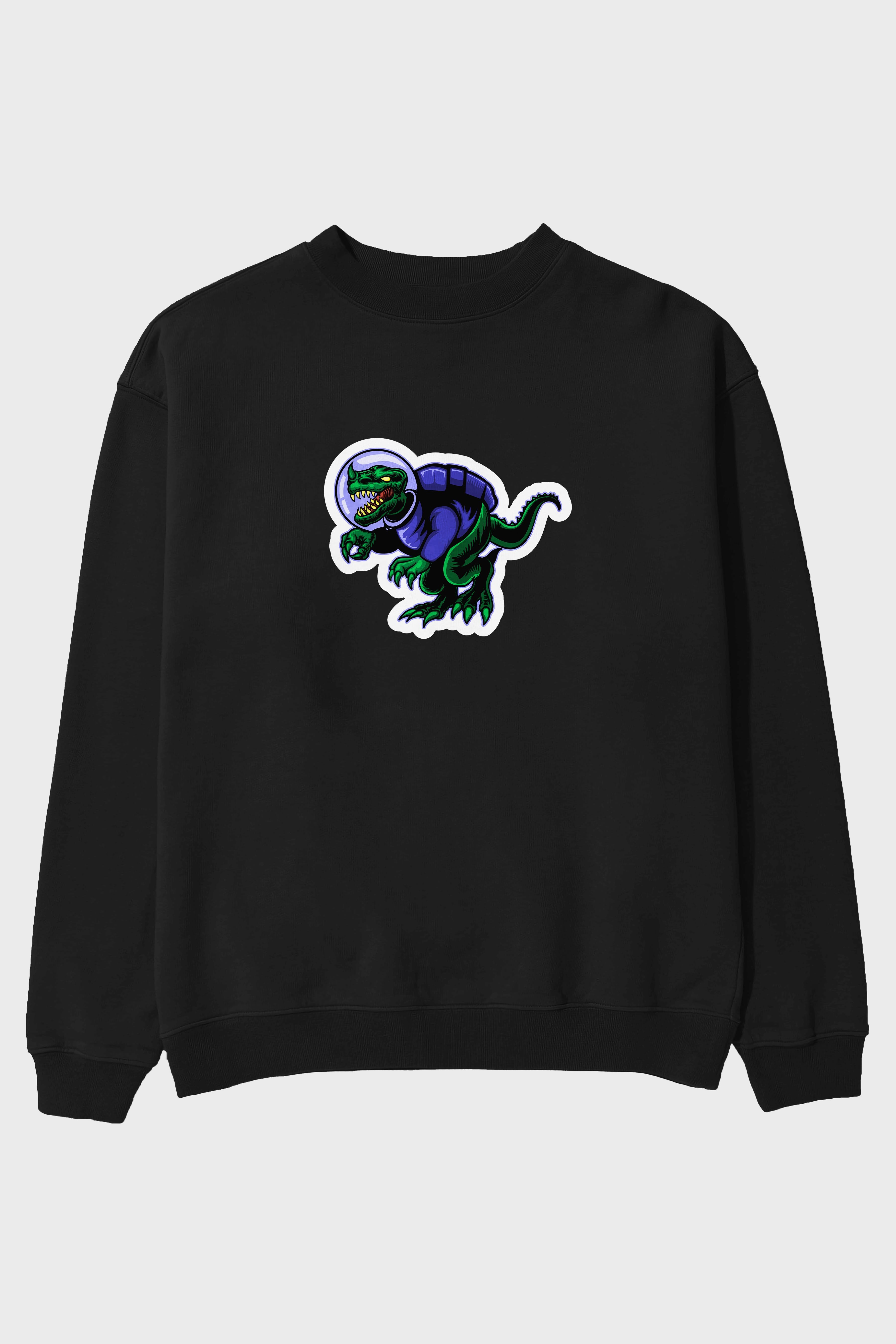 Space Dino Sticker Ön Baskılı Oversize Sweatshirt Erkek Kadın Unisex