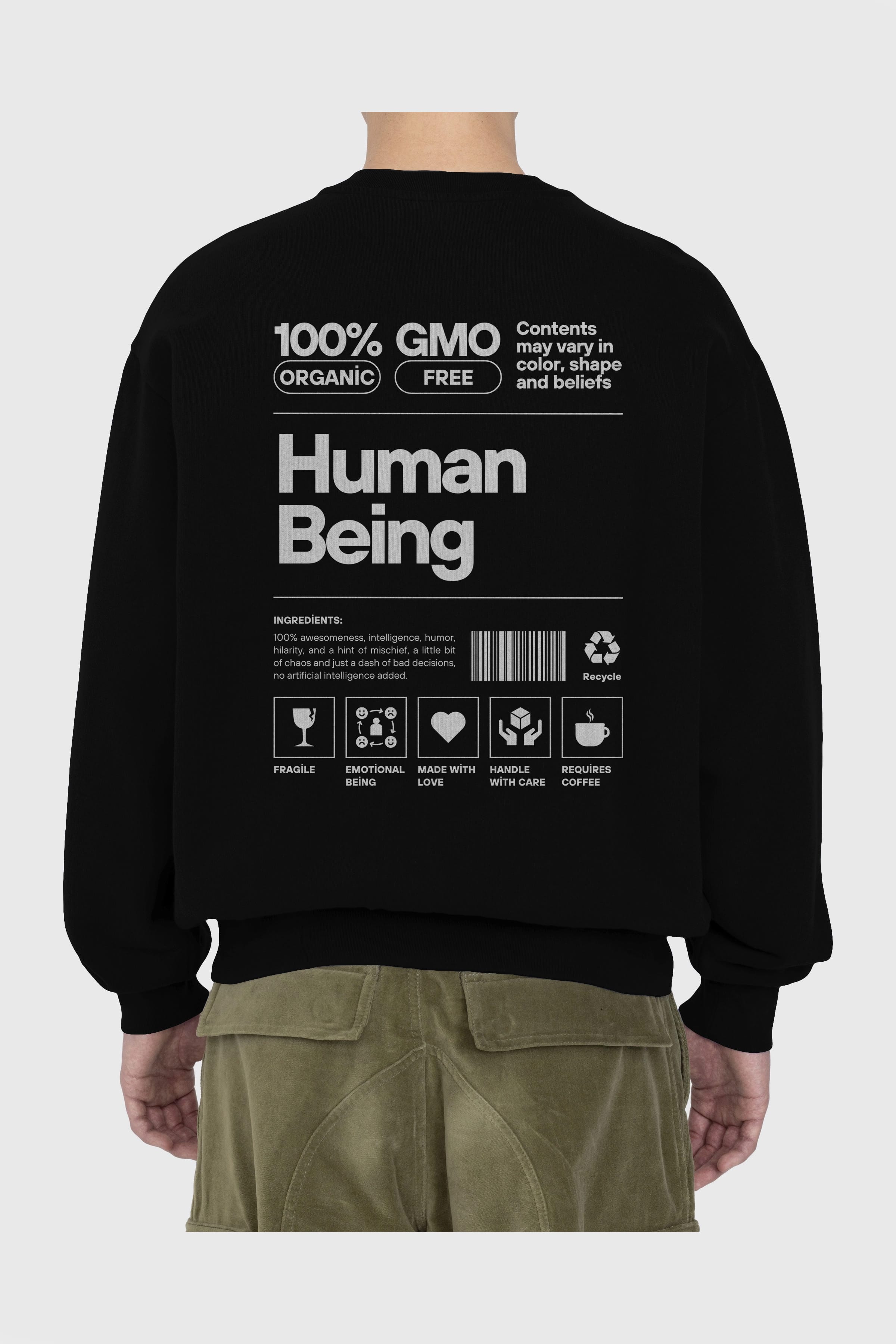Human Being Arka Baskılı Oversize Sweatshirt Erkek Kadın Unisex