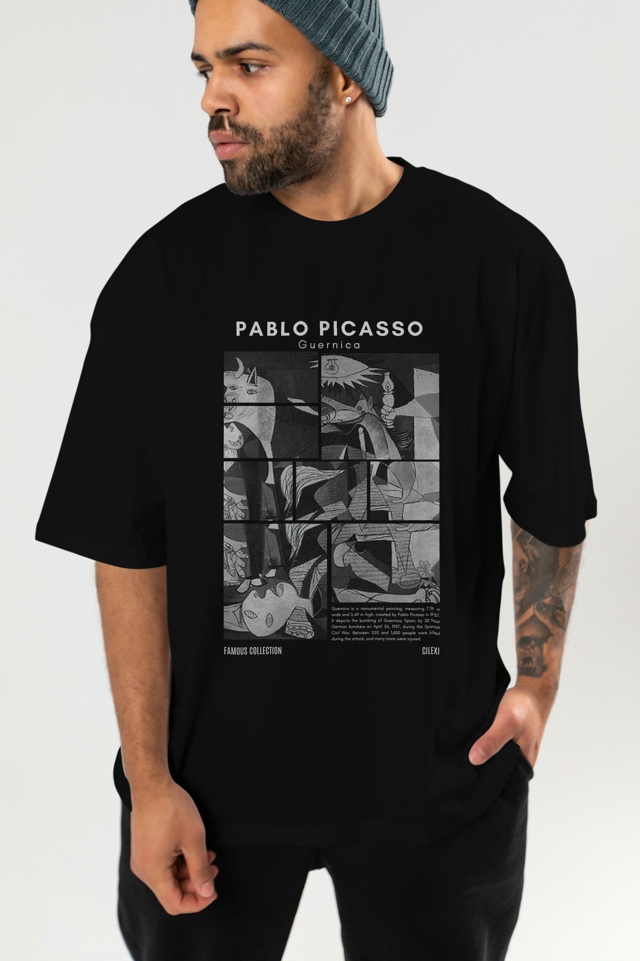 Pablo Picasso Guernica ön Baskılı Oversize t-shirt Erkek Kadın Bisiklet Yaka Pamuk tişort