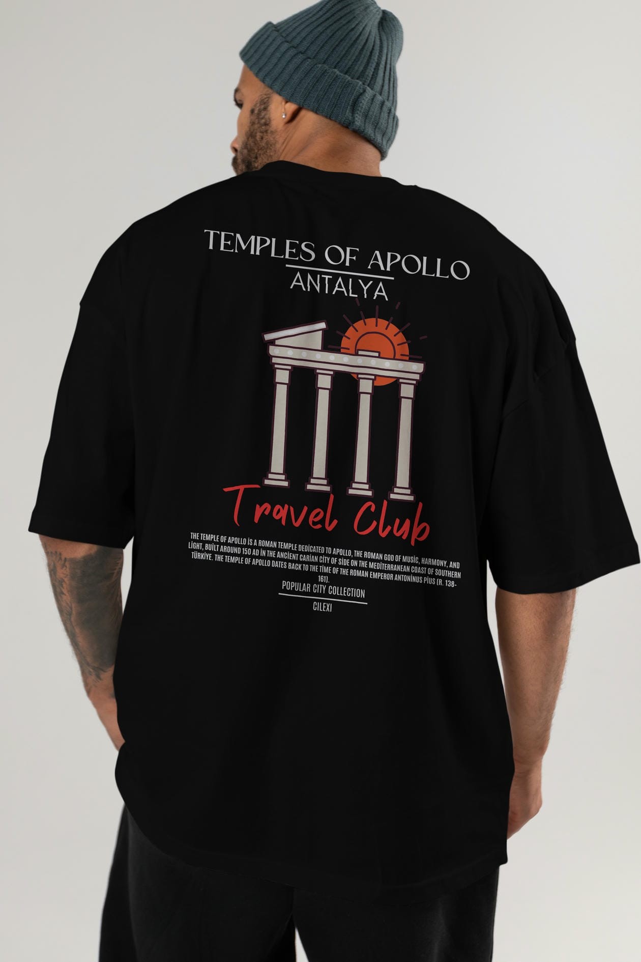 Temples Of Apollo Antalya Arka Baskılı Oversize t-shirt Erkek Kadın Pamuk Bisiklet Yaka tişort