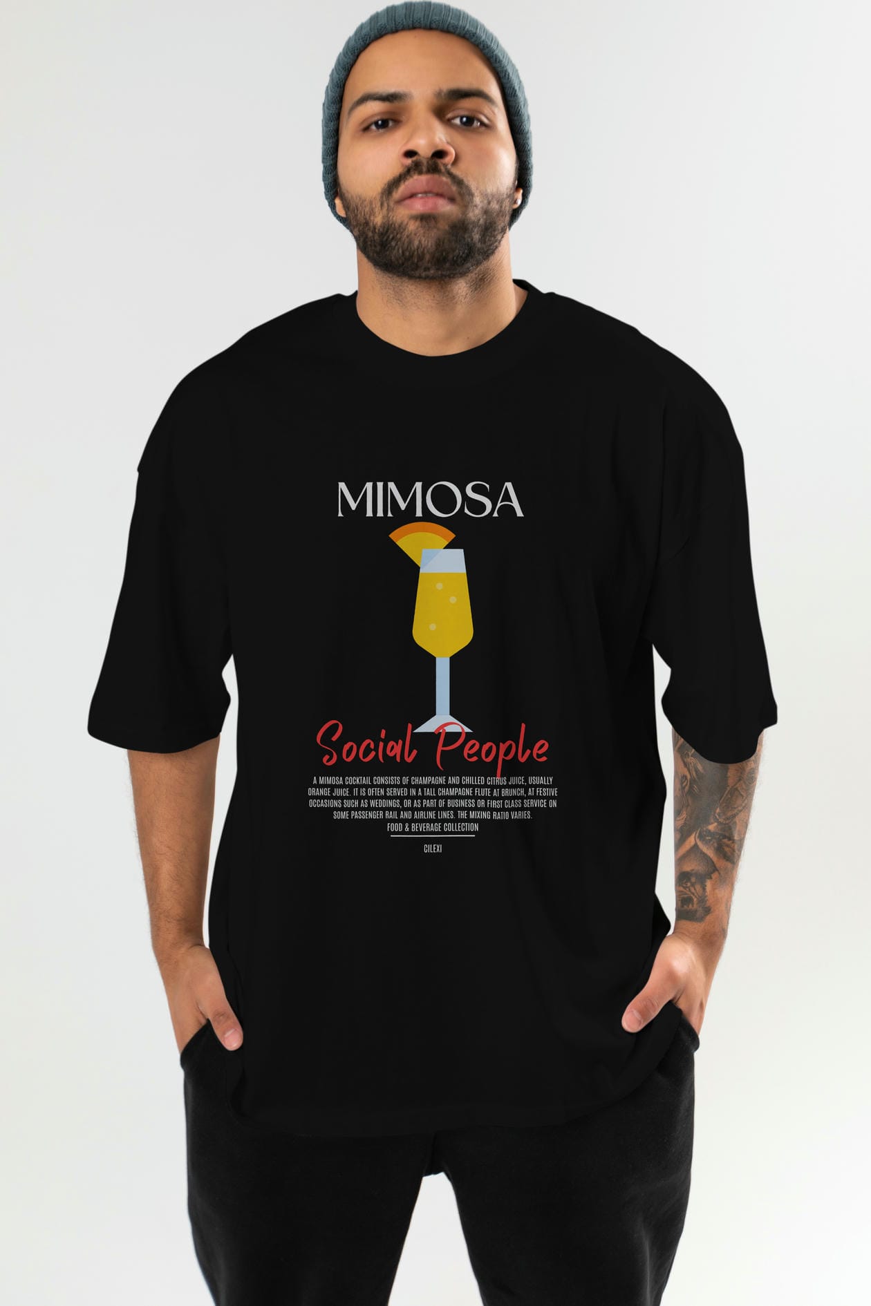 Mimosa Kokteyl Serisi ön Baskılı Oversize t-shirt Erkek Kadın %100 Pamuk Bisiklet Yaka tişort