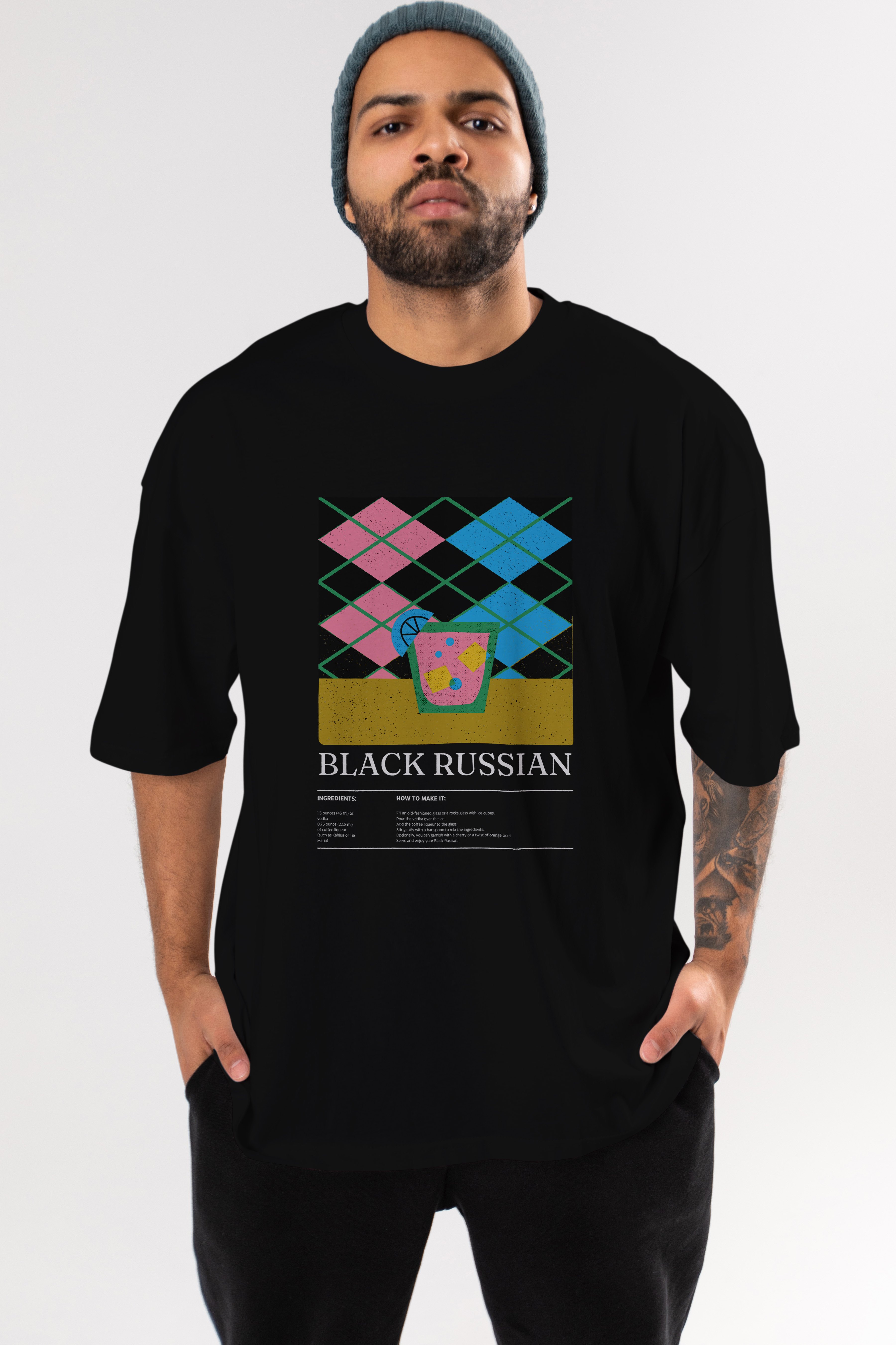 Black Russian Kokteyl Ön Baskılı Oversize t-shirt Erkek Kadın %100 Pamuk Bisiklet Yaka tişort