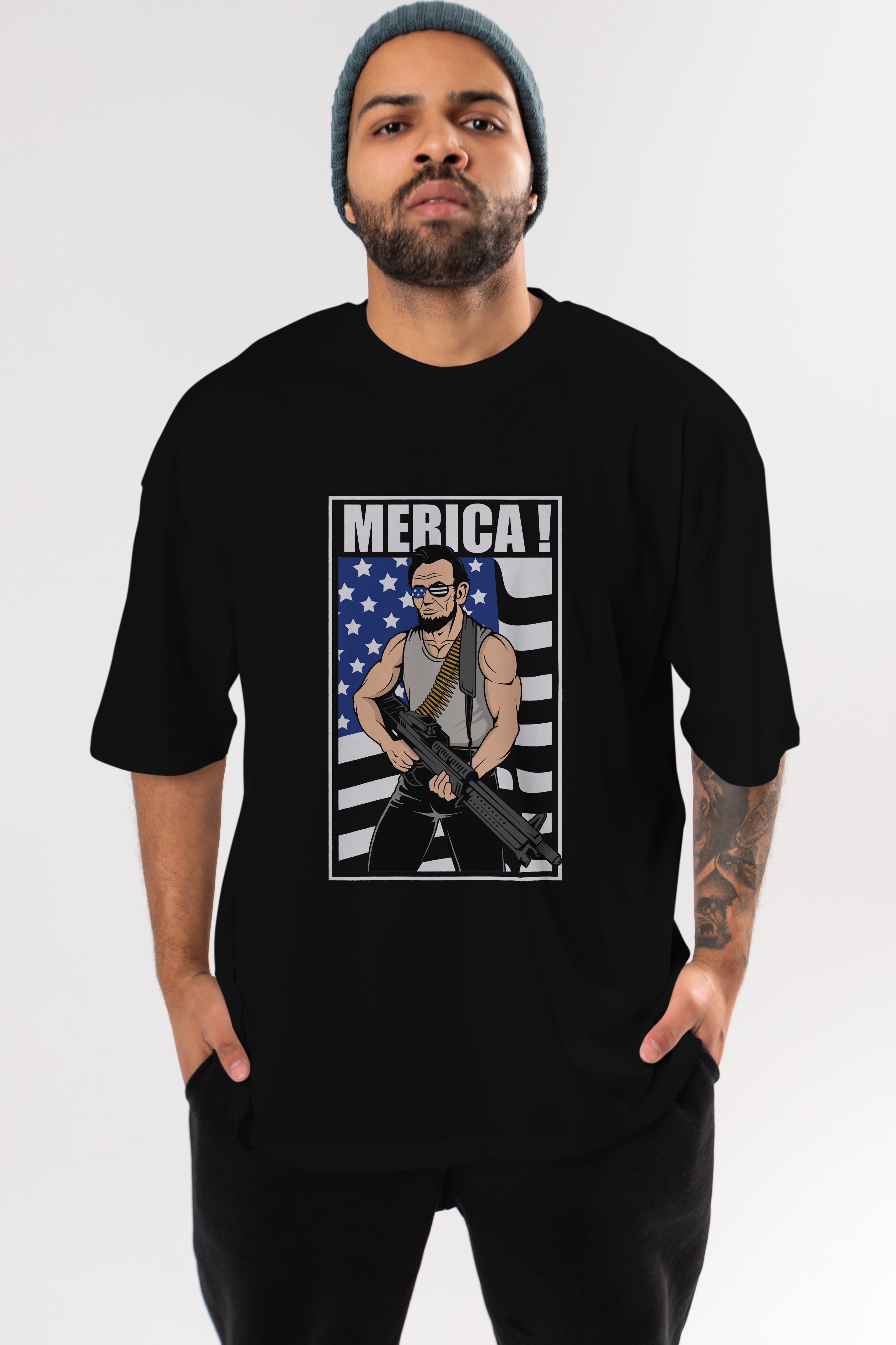 Lincoln Rambo Ön Baskılı Oversize t-shirt Erkek Kadın Unisex %100 Pamuk tişort