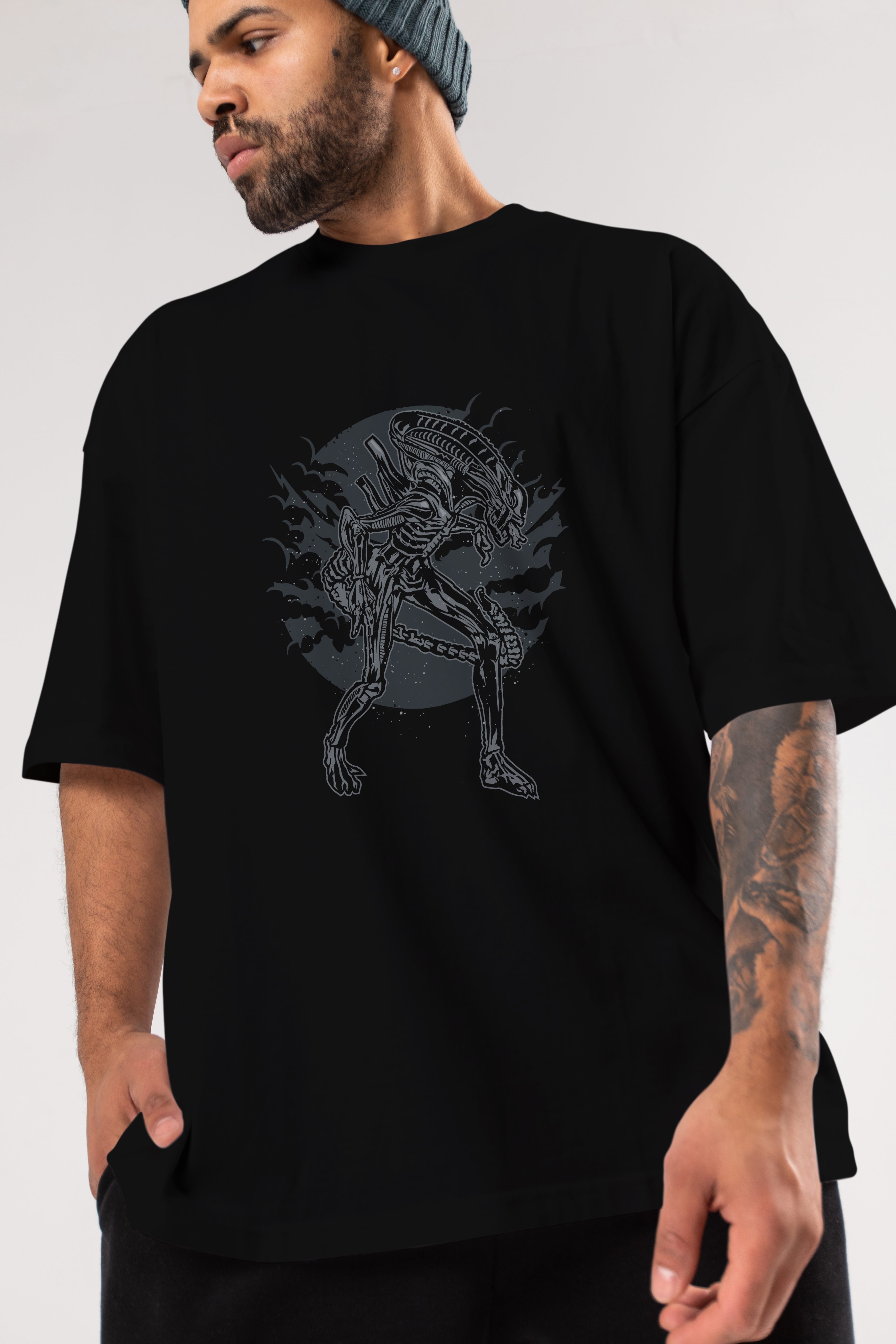 Xenomorph Ön Baskılı Oversize t-shirt Erkek Kadın Unisex %100 Pamuk tişort