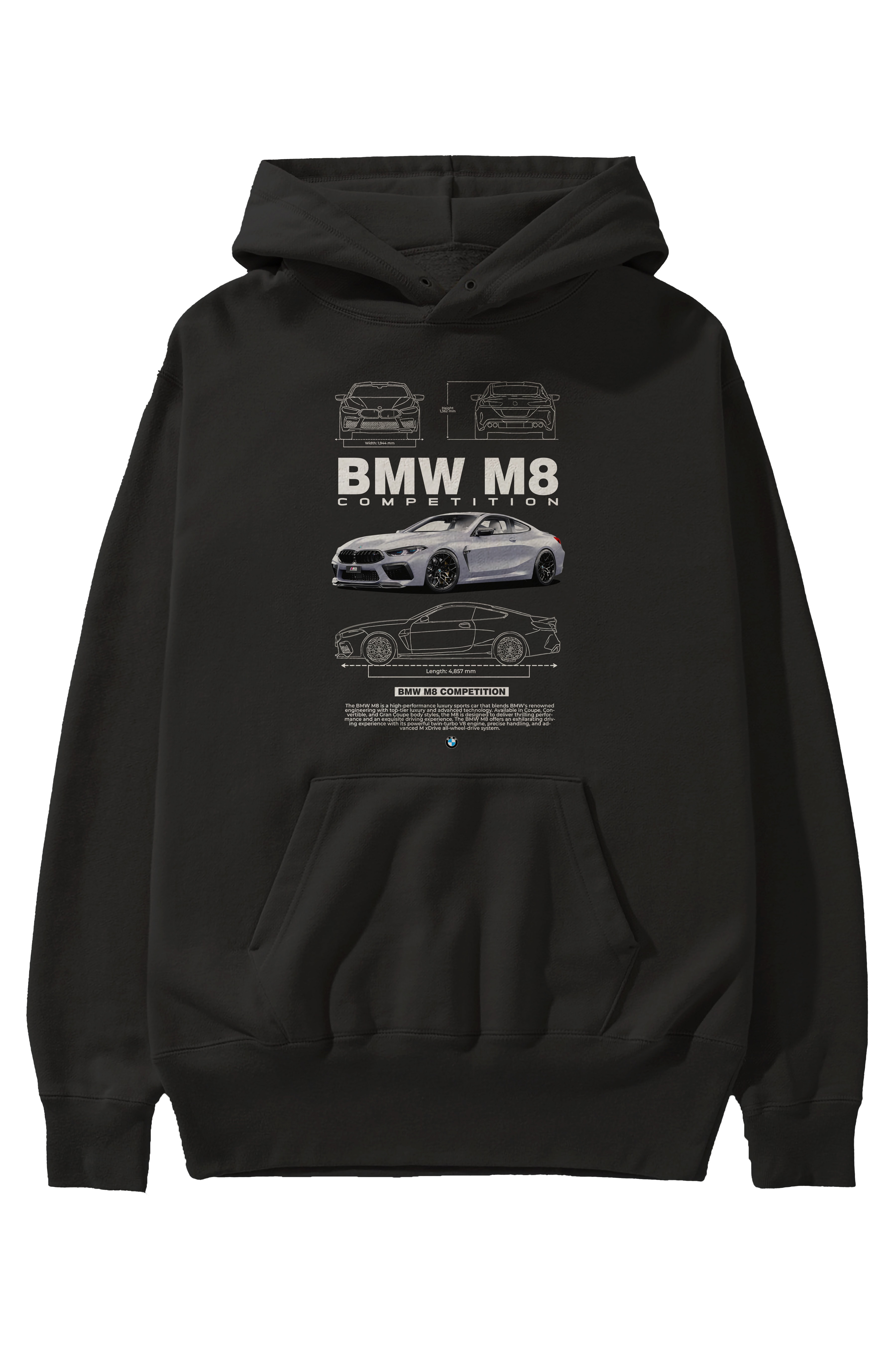 BMW M8 Ön Baskılı Hoodie Oversize Kapüşonlu Sweatshirt Erkek Kadın Unisex