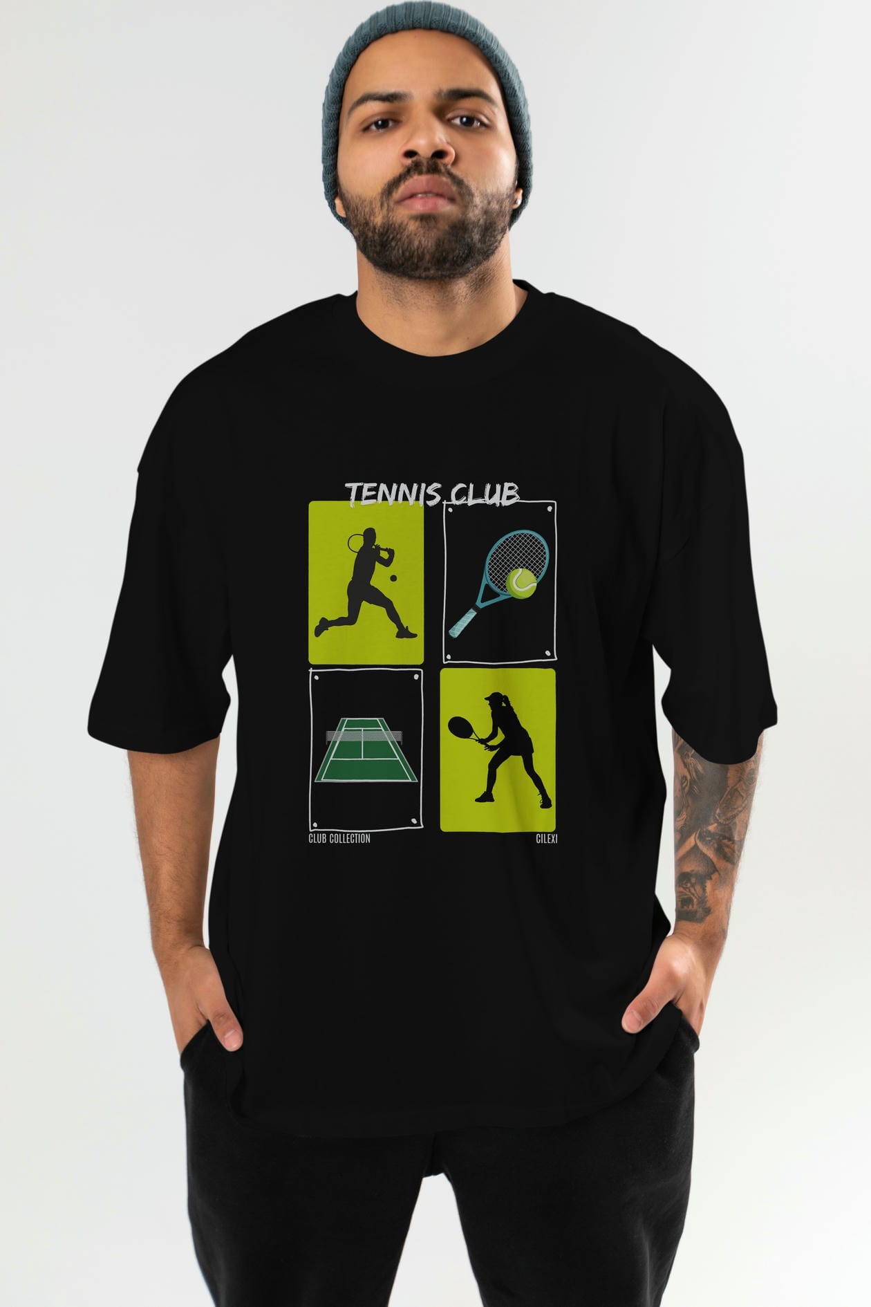 Tennis Club ön Baskılı Oversize t-shirt Erkek Kadın %100 Pamuk Bisiklet Yaka tişort