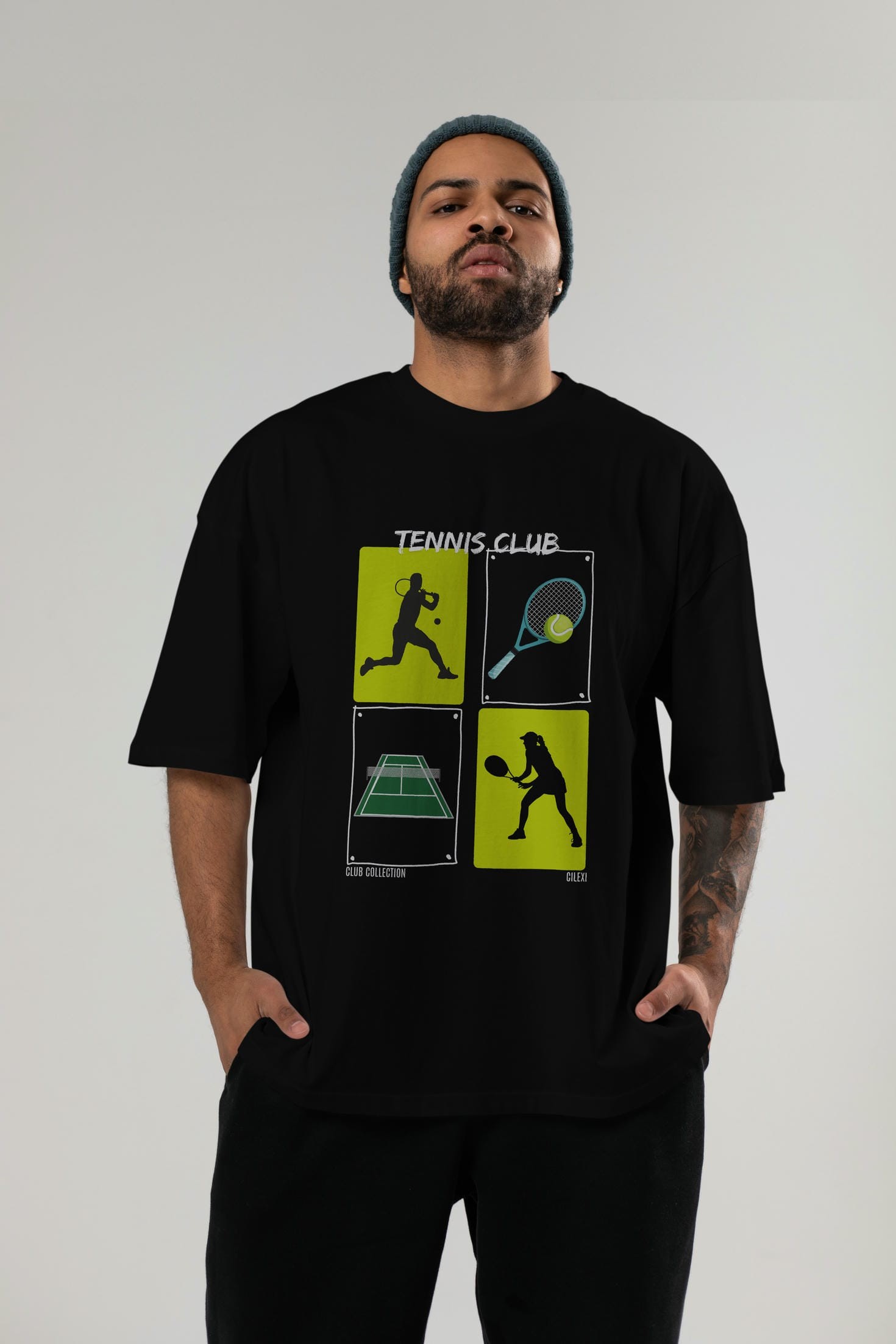 Tennis Club ön Baskılı Oversize t-shirt Erkek Kadın %100 Pamuk Bisiklet Yaka tişort
